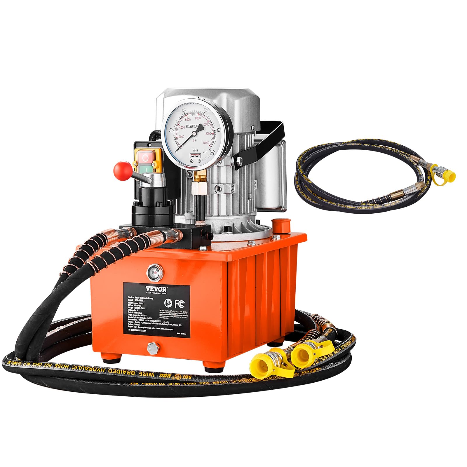 VEVOR GYB-630BⅡ Electric Hydraulic Pump Double Acting Manual Valve, Orange