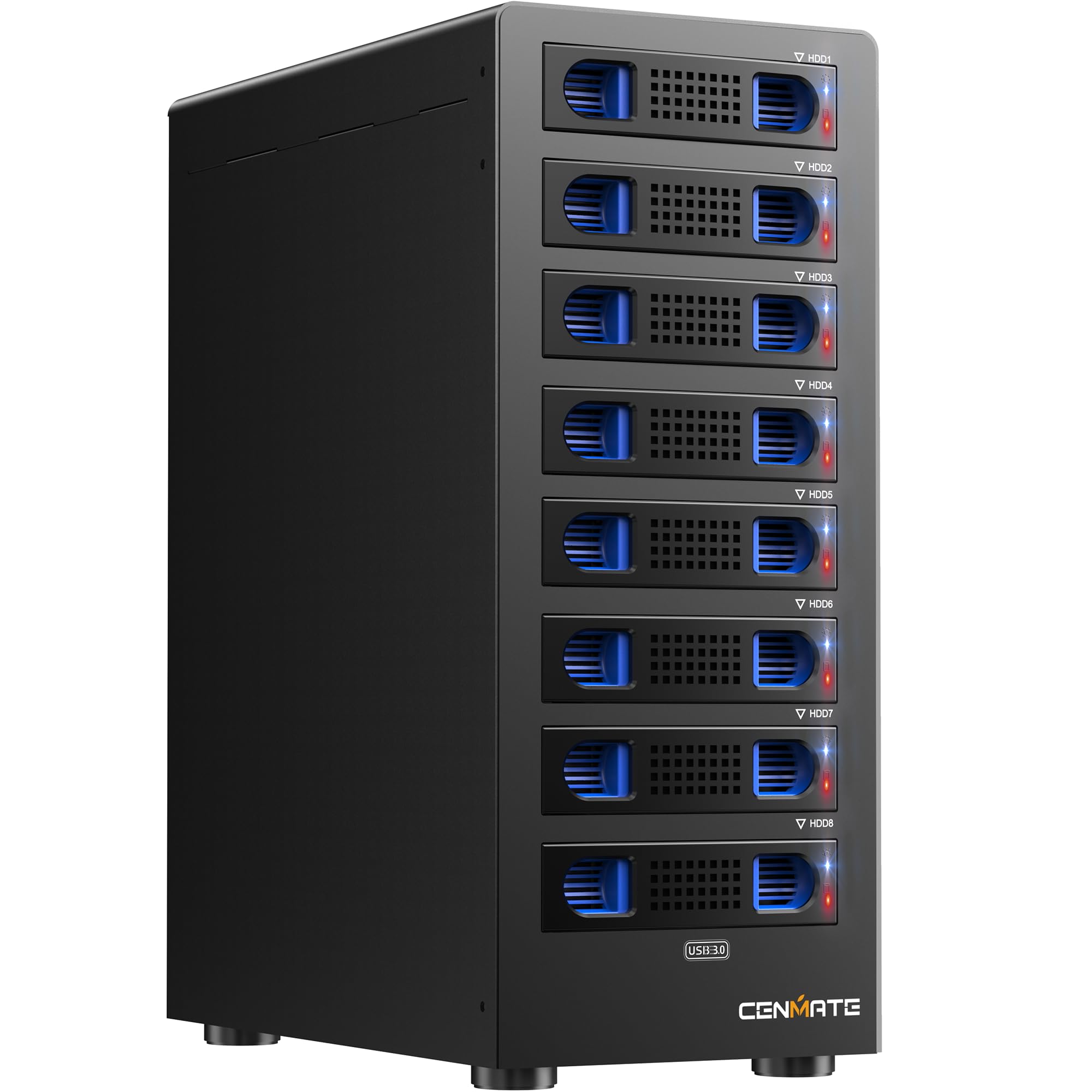CENMATE 8 Bay Hard Drive RAID Enclosure with Cooling Fan for 2.5/3.5" SATA HDD/SSD with USB A/C 3.0＋eSATA Cable, 3.5 Hard Drive Enclosure Supports 160TB Capacity, 8 RAID Modes, DAS(NO NAS)