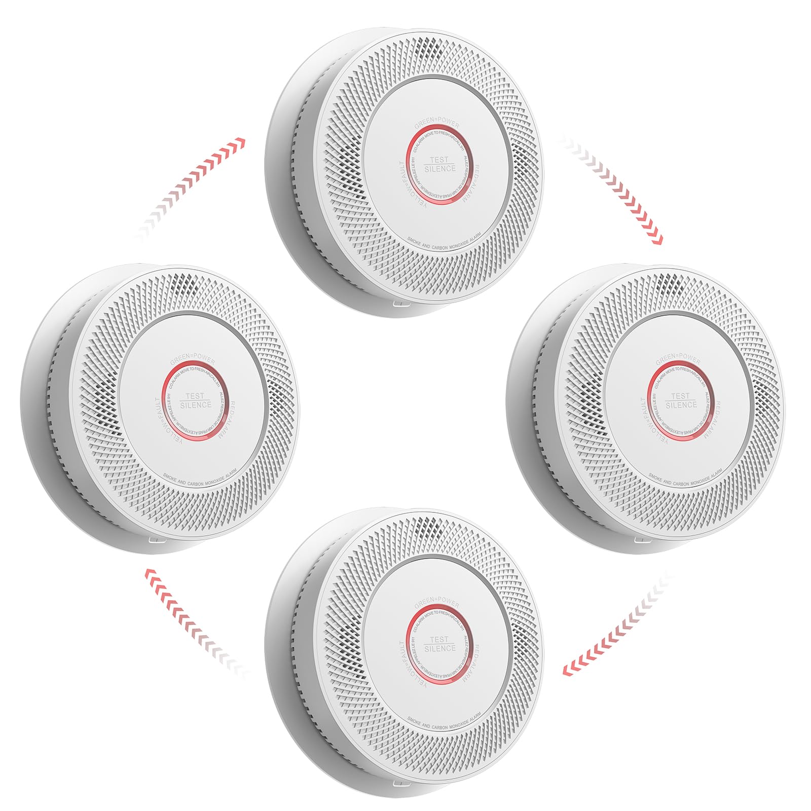 SITERWELL Smoke and Carbon Monoxide Detector 10-Year Battery, Wireless Interconnected Smoke Alarm Carbon Monoxide Detector with Dual Language Voice Alerts for Home and Babyroom, 4 Pack