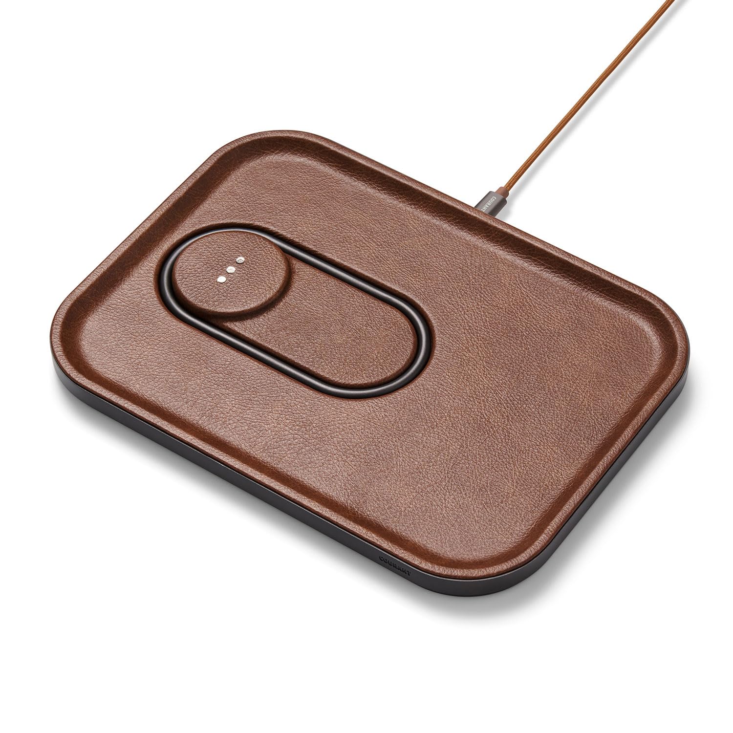 COURANT MAG:3 Classics Charger and Tray - Italian Leather, Multi-Device Charger Compatible with MagSafe iPhones 16, 15, 14, 13, 12 or Wireless AirPod Cases (Saddle)