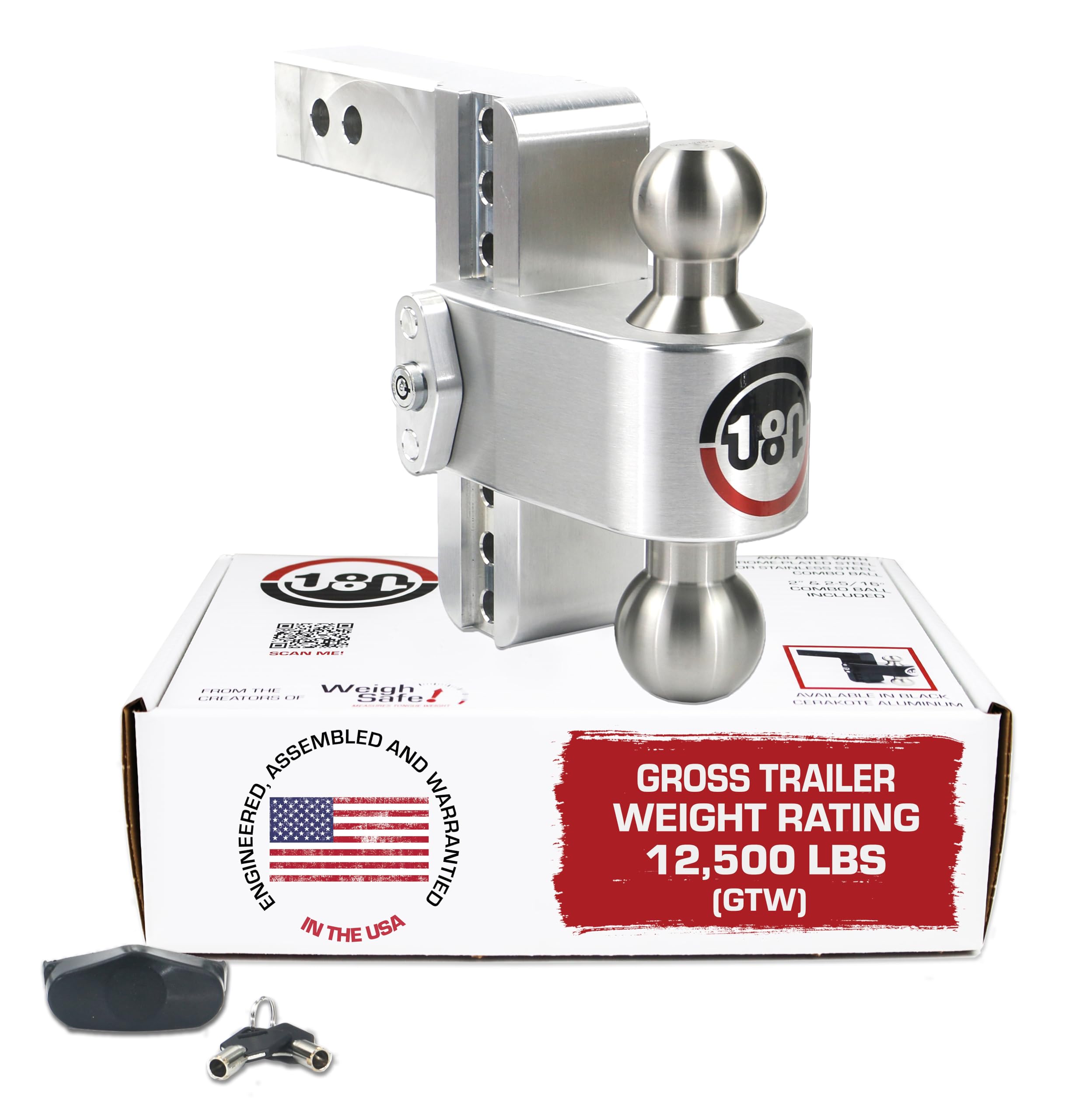 Weigh Safe Adjustable Trailer Hitch Ball Mount - 6" Adjustable Drop Hitch for 2" Receiver - Premium Heavy Duty Aluminum Trailer Tow Hitch w/ Stainless Steel Tow Balls (2" & 2 5/16") - 12,500 lbs GTW