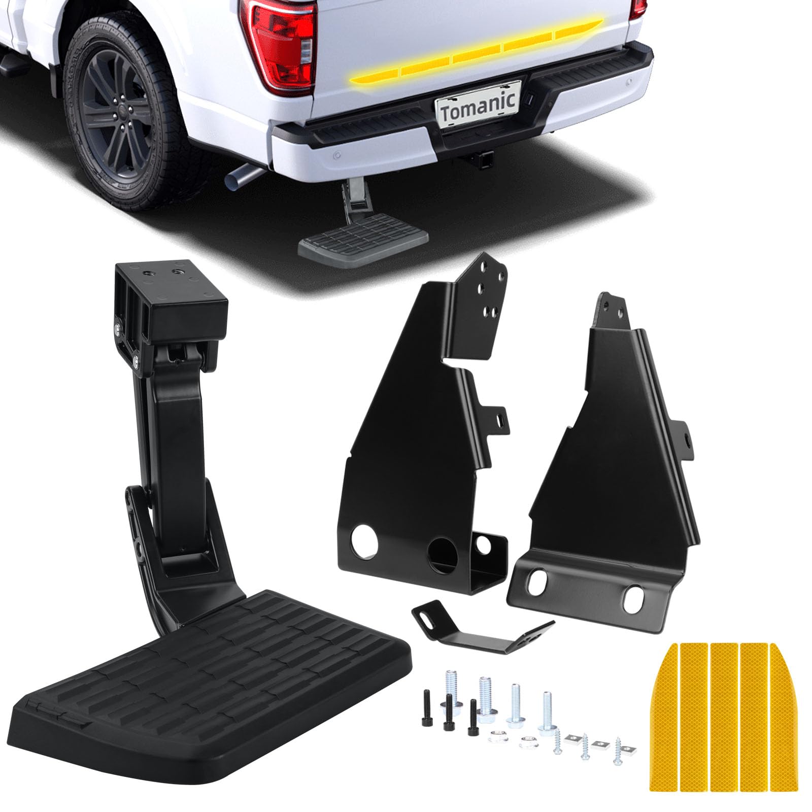 75328-01A Truck Rear Bed Step Compatible with Ford F150 (2021-2023) (Excludes Dual Exhaust) Retractable Bumper Bedstep OEM Repalcement Tailgate Corner Swing Out Foot Step