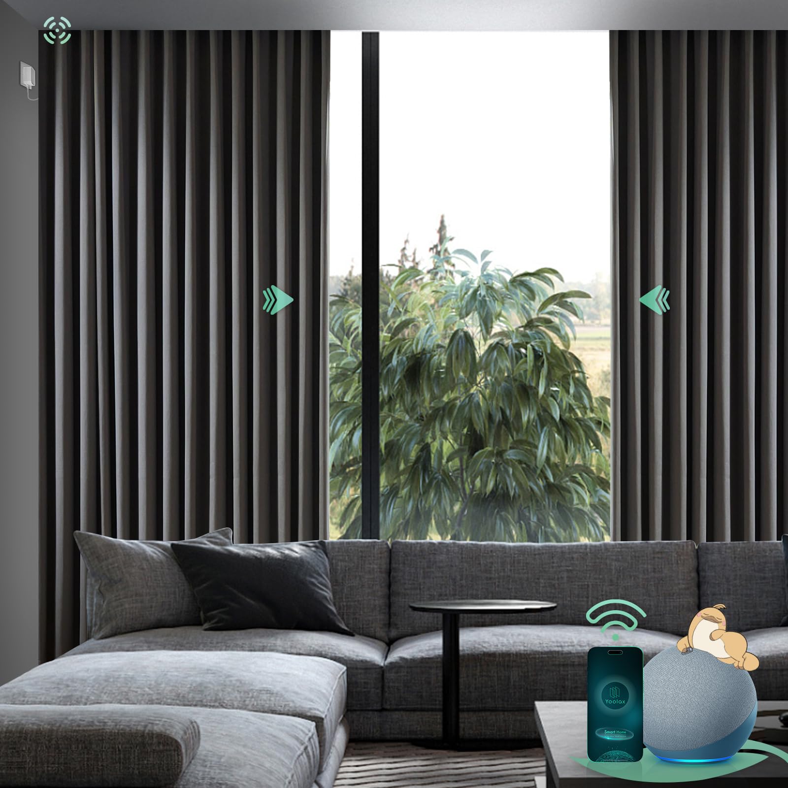 Yoolax Smart Retractable Curtain Compatible with Alexa and Google Home, Motorized Curtain Hardwired with Remote Customized Size (Dark Grey)