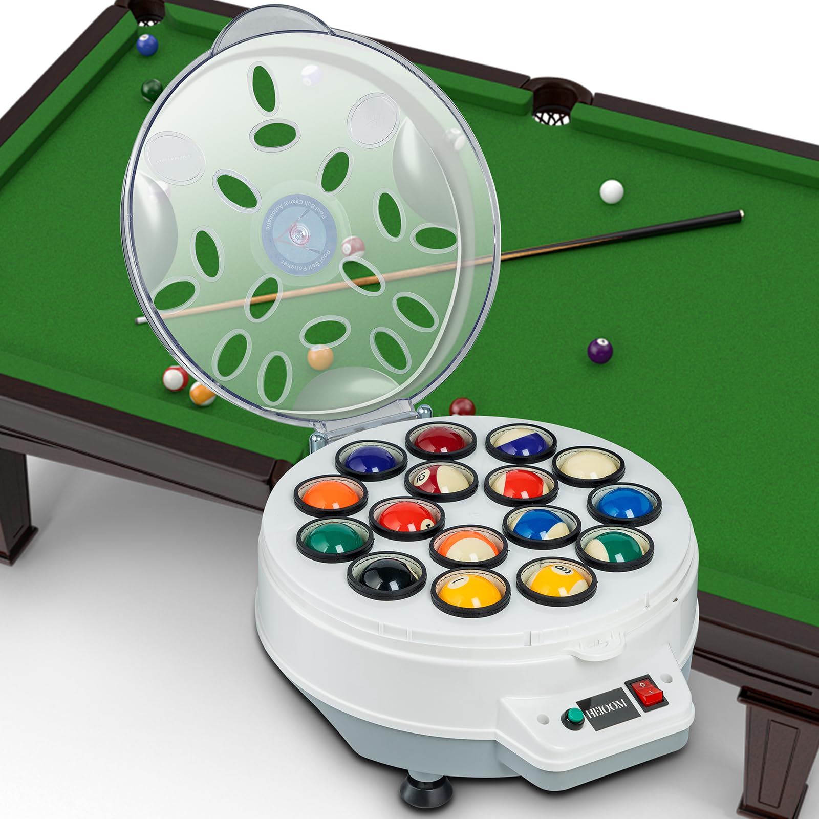 HEIOOM Pool Ball Cleaner Pool Ball Polishing Cleaning Machine Billiard Ball Cleaner Electronic Pool Balls Polishing for 16 Billiard and Snooker Balls 110V 180V