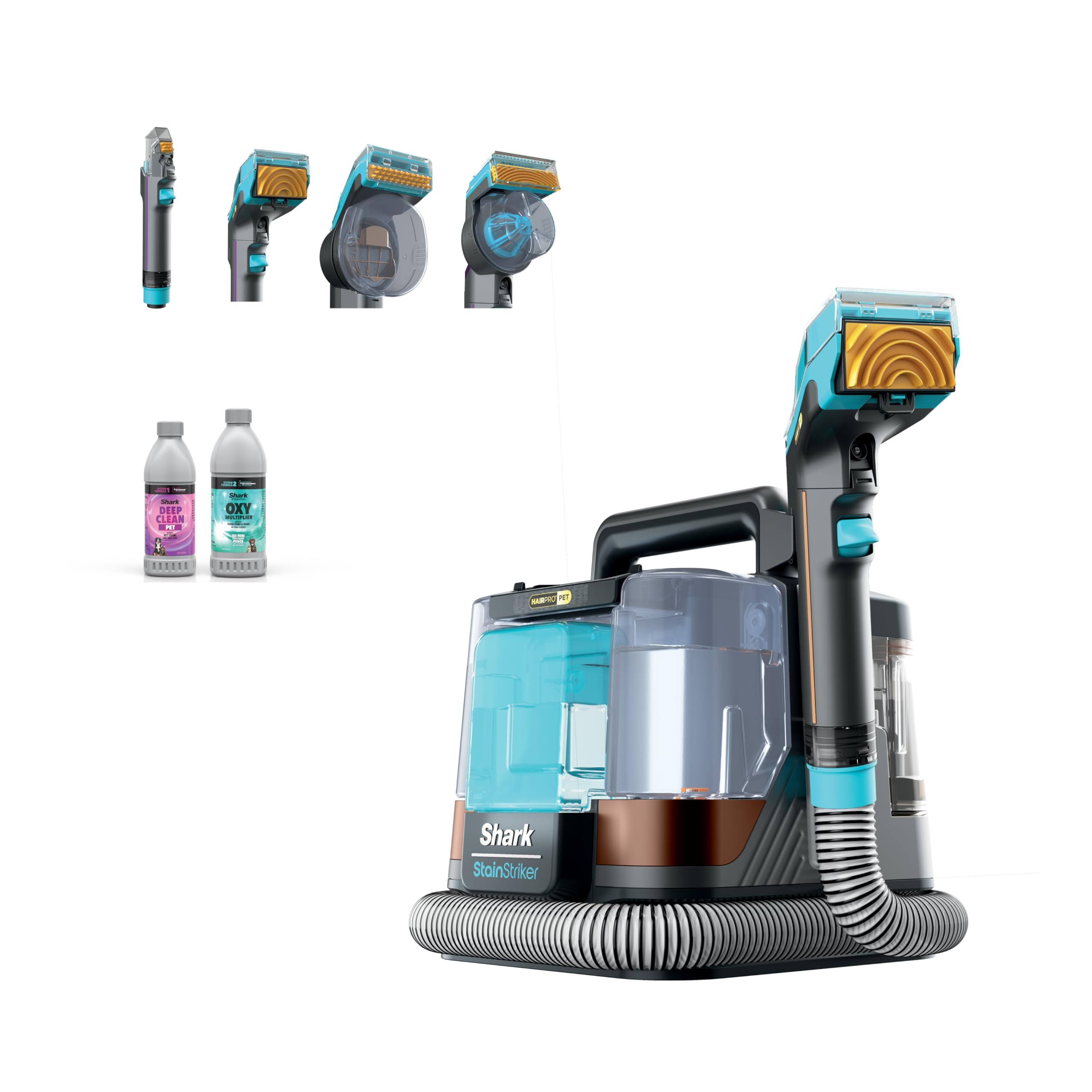 Shark StainStriker HairPro Pet, Portable Spot, Stain, & Odor Eliminator for Carpets, Area Rugs, Upholstery, Cars, with Bonus Accessories and Cleaning Solutions, Perfect for Pets, Copper, PX251