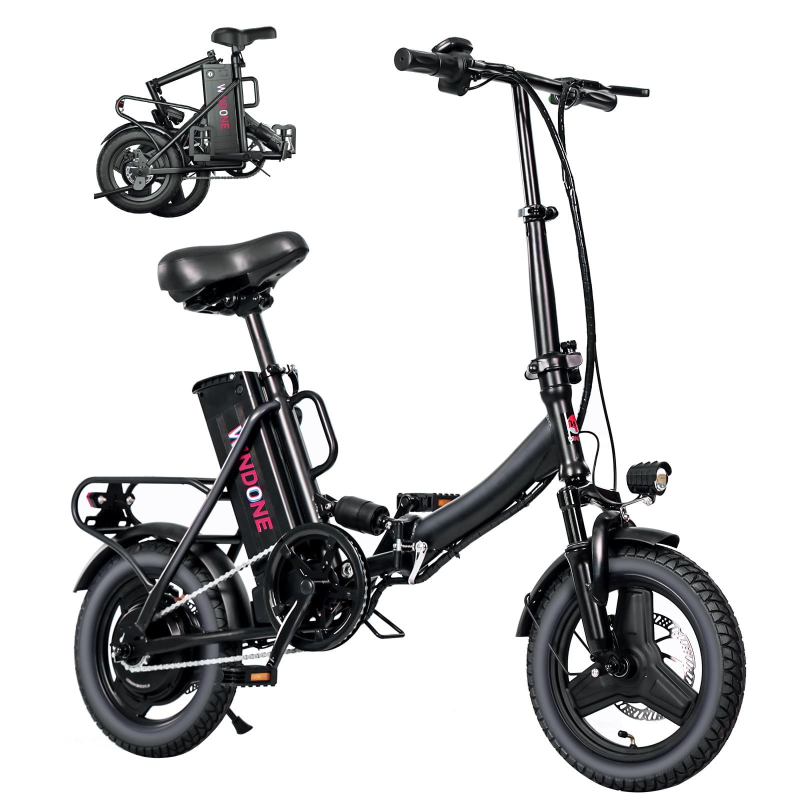 Windone S14 Electric Bike for Adults, Max 19MPH Speed & 28 Miles Range (PAS), 500W Peak Motor and Lightweight & Portable, Dual Shock Absorbers Electric Bicycle, 14" Foldable ebike for Adults and Teens