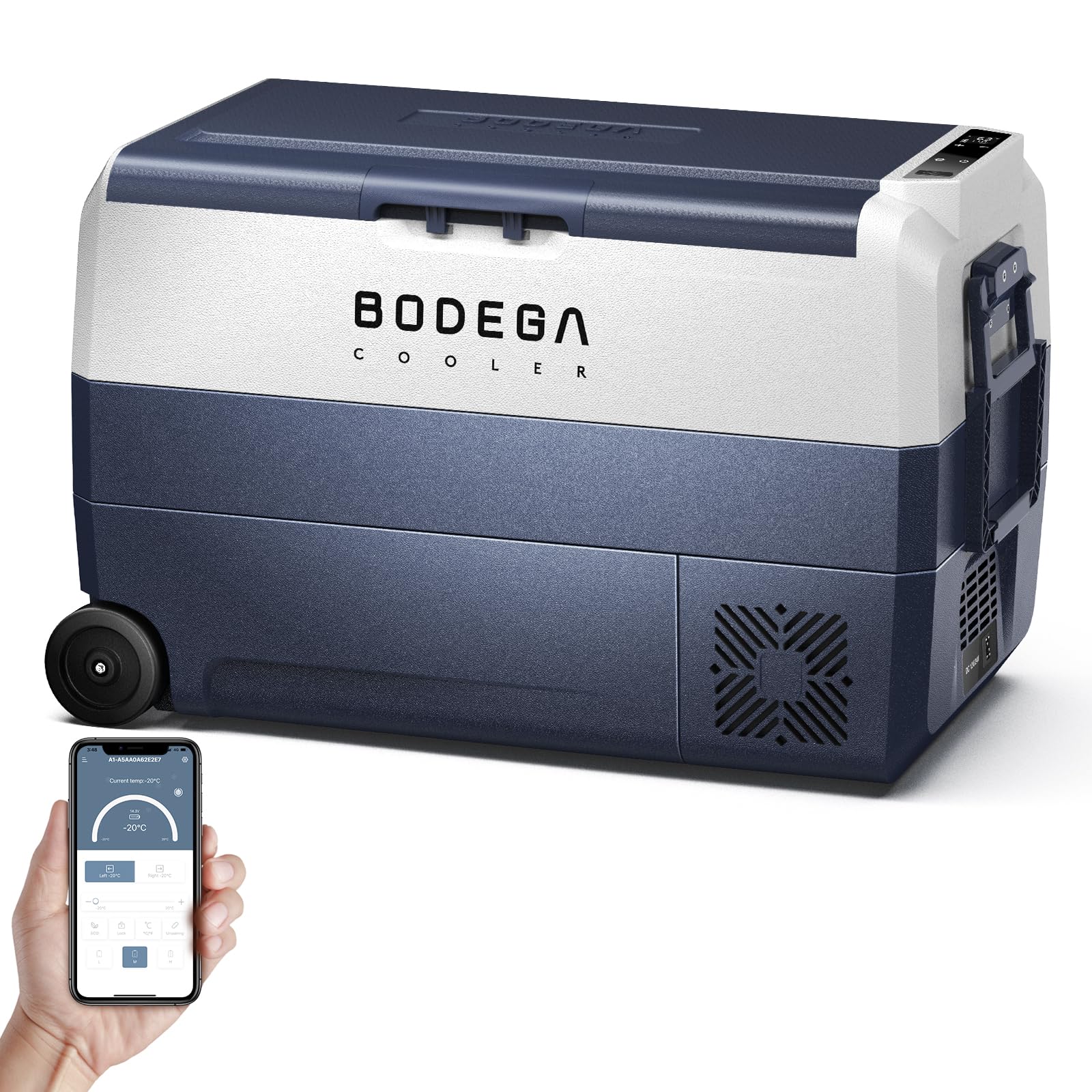BODEGACOOLER 12 Volt Car Refrigerator,53 Quart Portable Car Freezer Fridge Bluetooth Control,(50L) -4℉-68℉ Electric Cooler 12/24V DC and 100-240V AC for Travel,Camping,RV,Boat Road Trip Tailgating