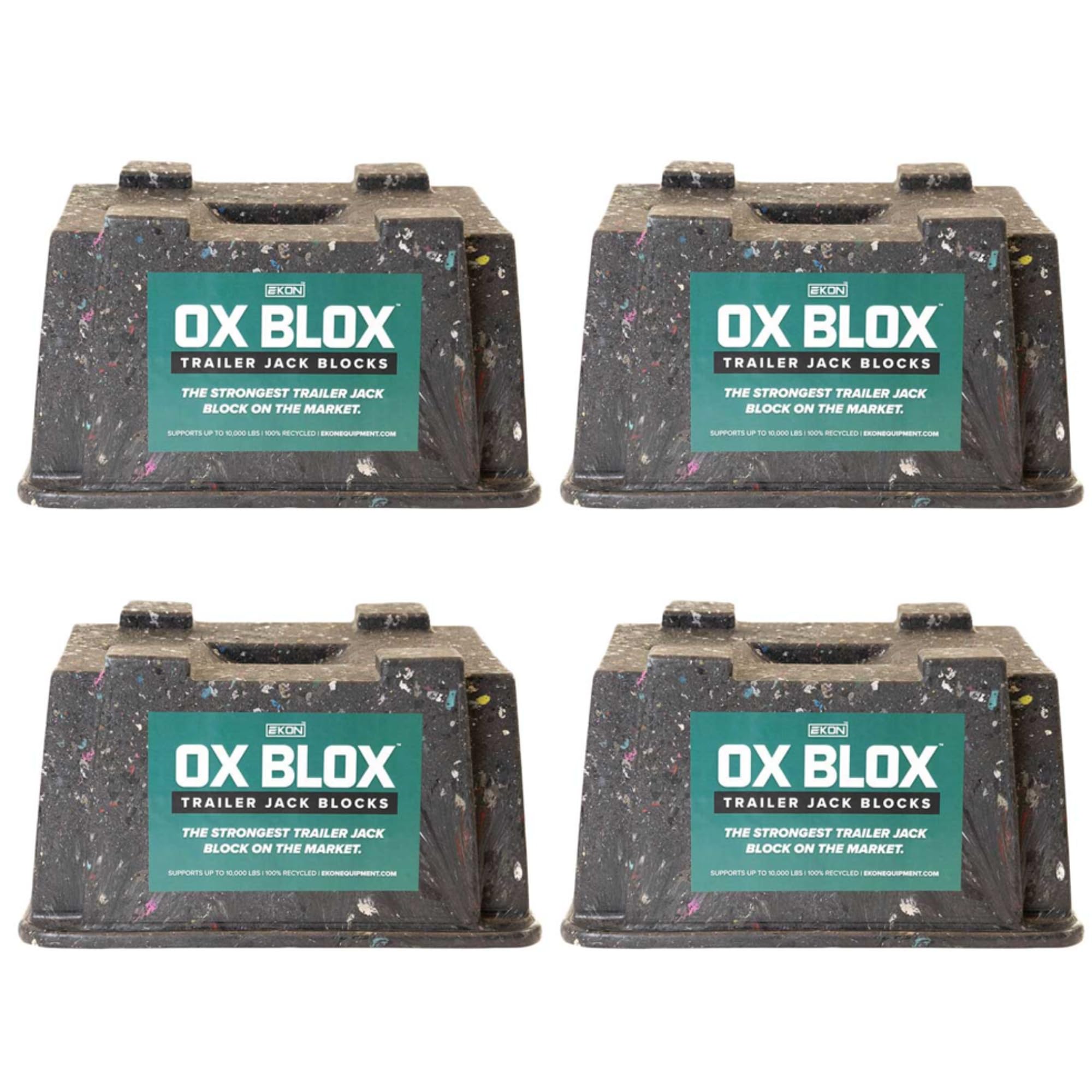 4-Pack OX BLOX Heavy Duty Trailer Jack Block - Made in USA RV Leveling Blocks - Supports Up to 10,000 lbs - RV Jack Blocks for Any Tongue Jack, Post, Foot, or Stabilizer (Round or Square)