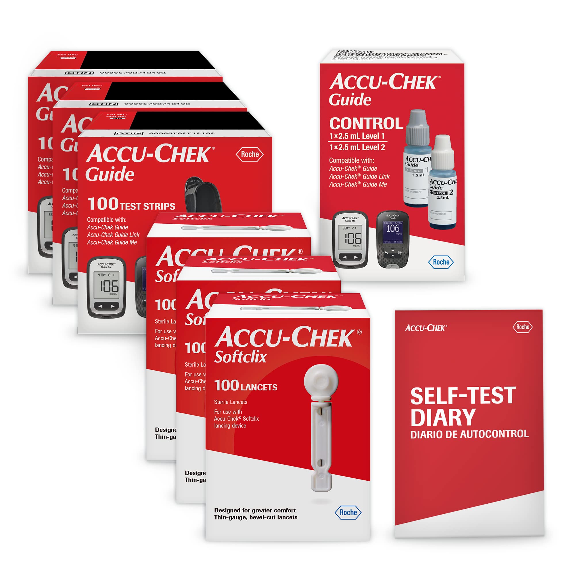 Accu-Chek Softclix Diabetes Blood Sugar Test Kit for Diabetic Glucose Monitoring: 300 Softclix Lancets, 300 Guide Test Strips, and Control Solution (Packaging May Vary)