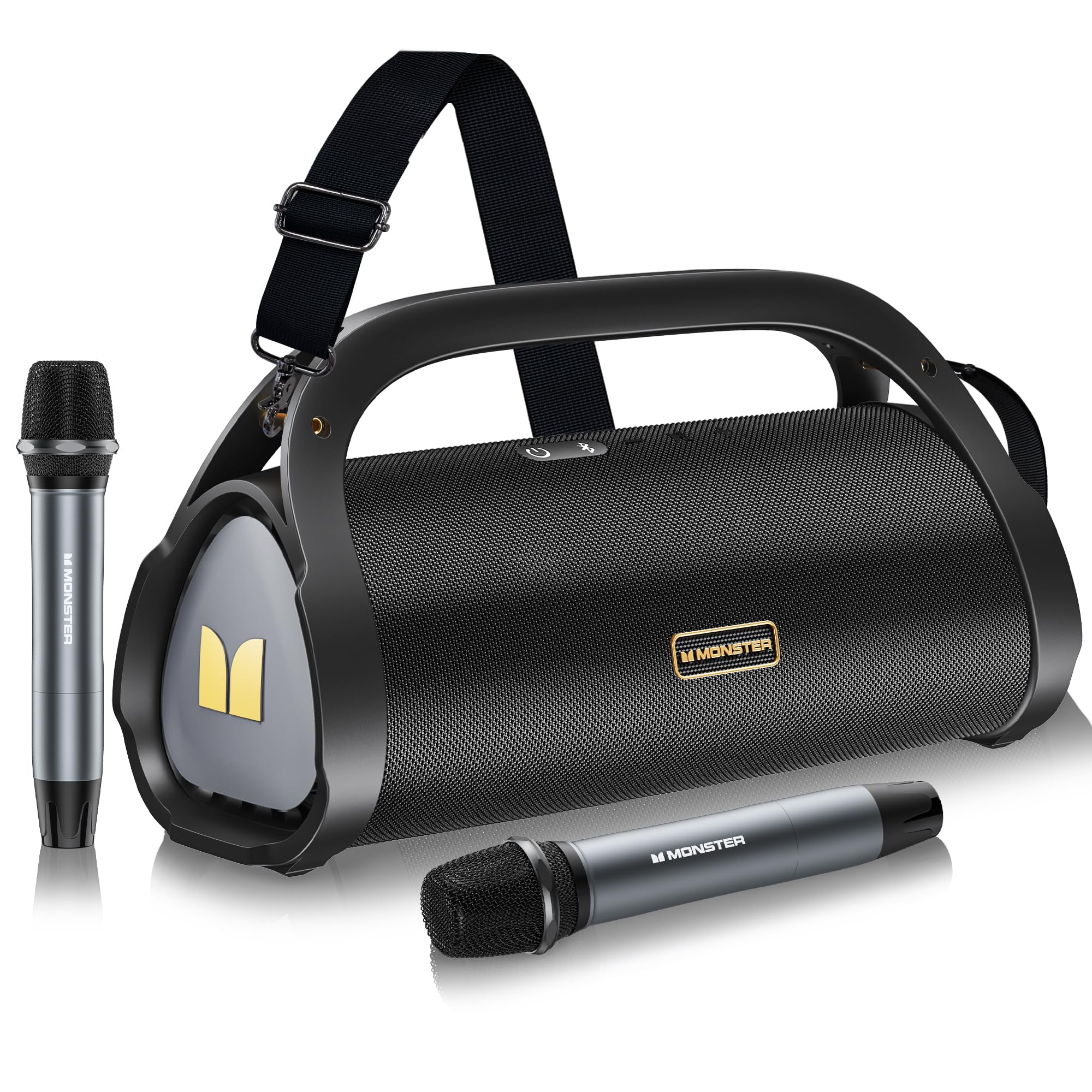 Monster Adventurer Max Bluetooth Speaker with Two Wireless Microphones, IPX7 Waterproof Outdoor Speaker with 100W Powerful Stereo Sound, Portable for Home, Party, Camping, Gold