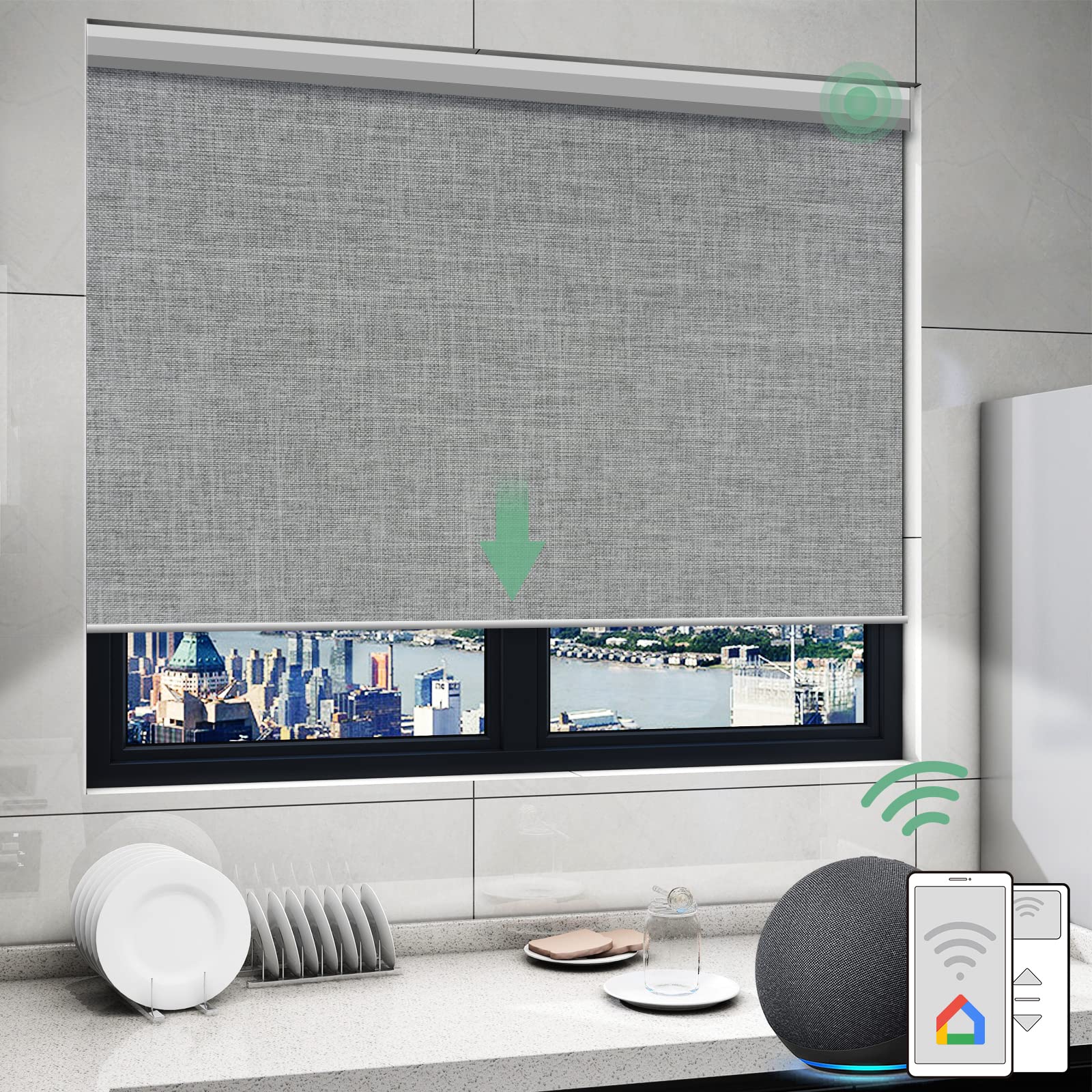 Yoolax Motorized Blinds with Remote, Blackout Smart Blinds Motorized Fabric Roller Shades Work with Alexa, Automatic Shades for Windows Custom Size (Smoky Gray)
