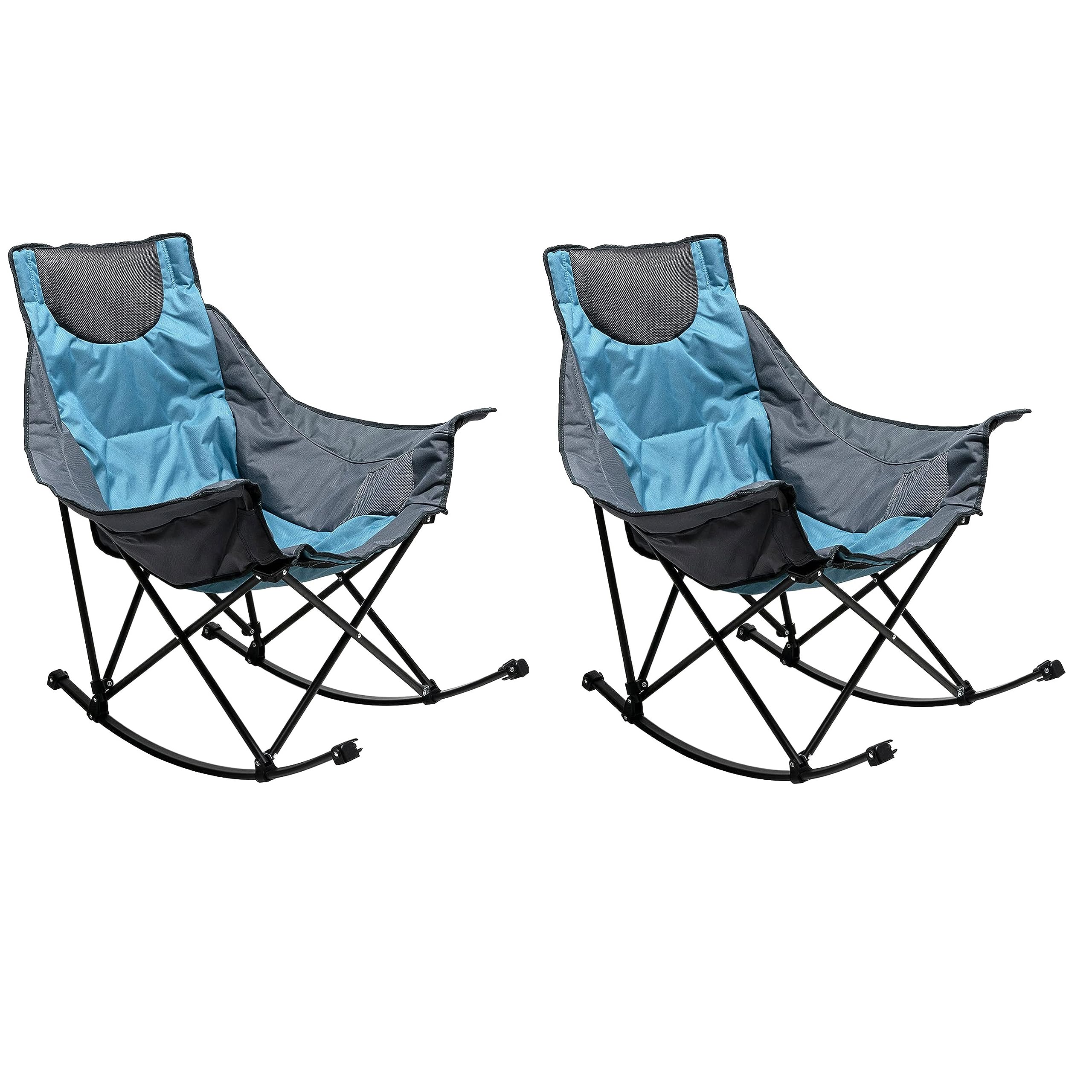 SUNNYFEEL Rocking Camping Chair, Luxury Padded Recliner, Oversized Folding Lawn Chair with Pocket, Heavy Duty for Outdoor/Picnic/Lounge/Patio, Portable Camp Rocker Chairs with Carry Bag