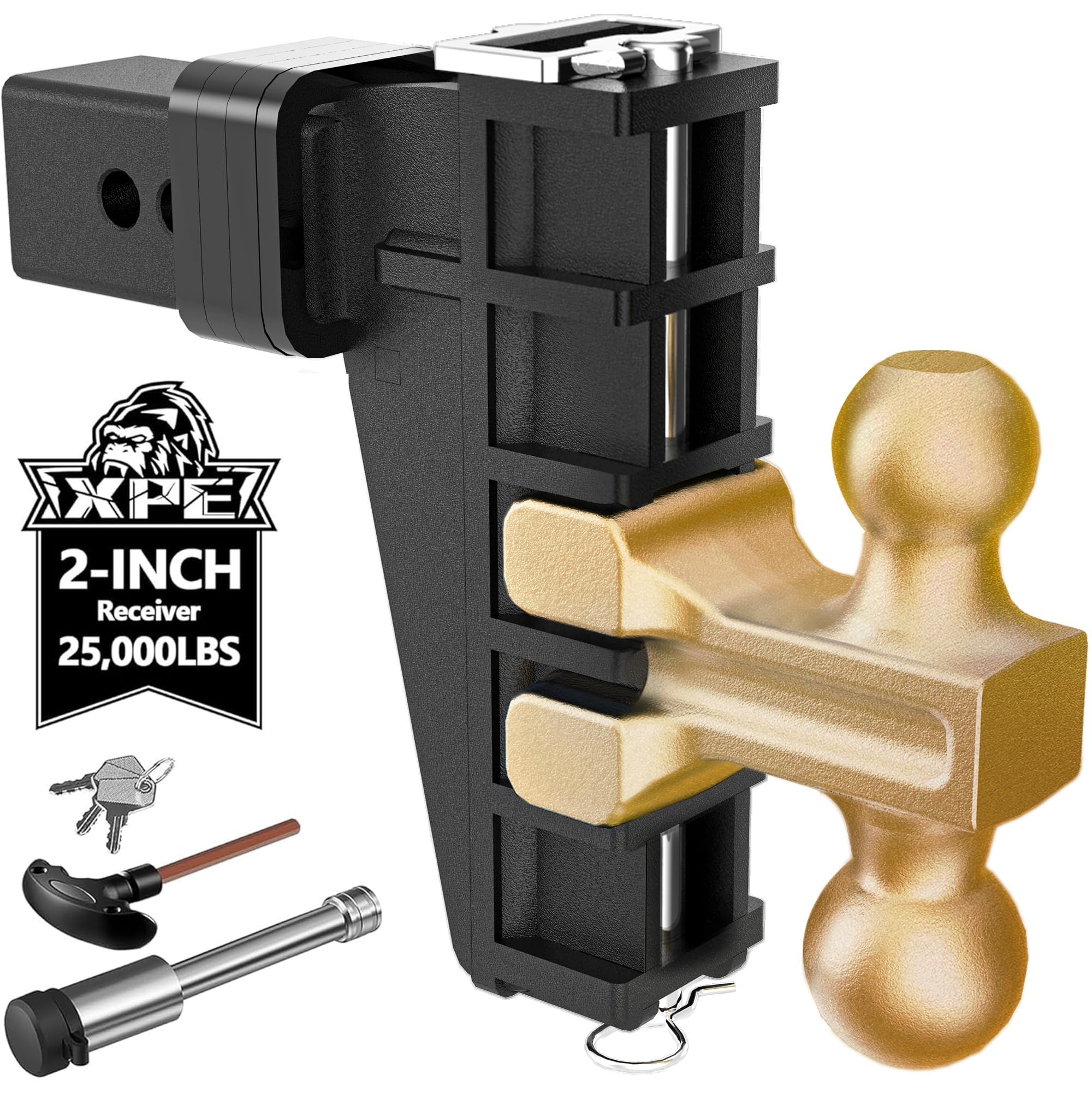 Adjustable Trailer Hitch Ball Mount, 6 Inch Drop Hitch for 2 Inch Receiver, 2"&2-5/16" Ball Hitches for Trucks (25,000 LBS GTW), Heavy Duty Forging Process Tow Hitch with Weatherproof Anti-Theft Pins