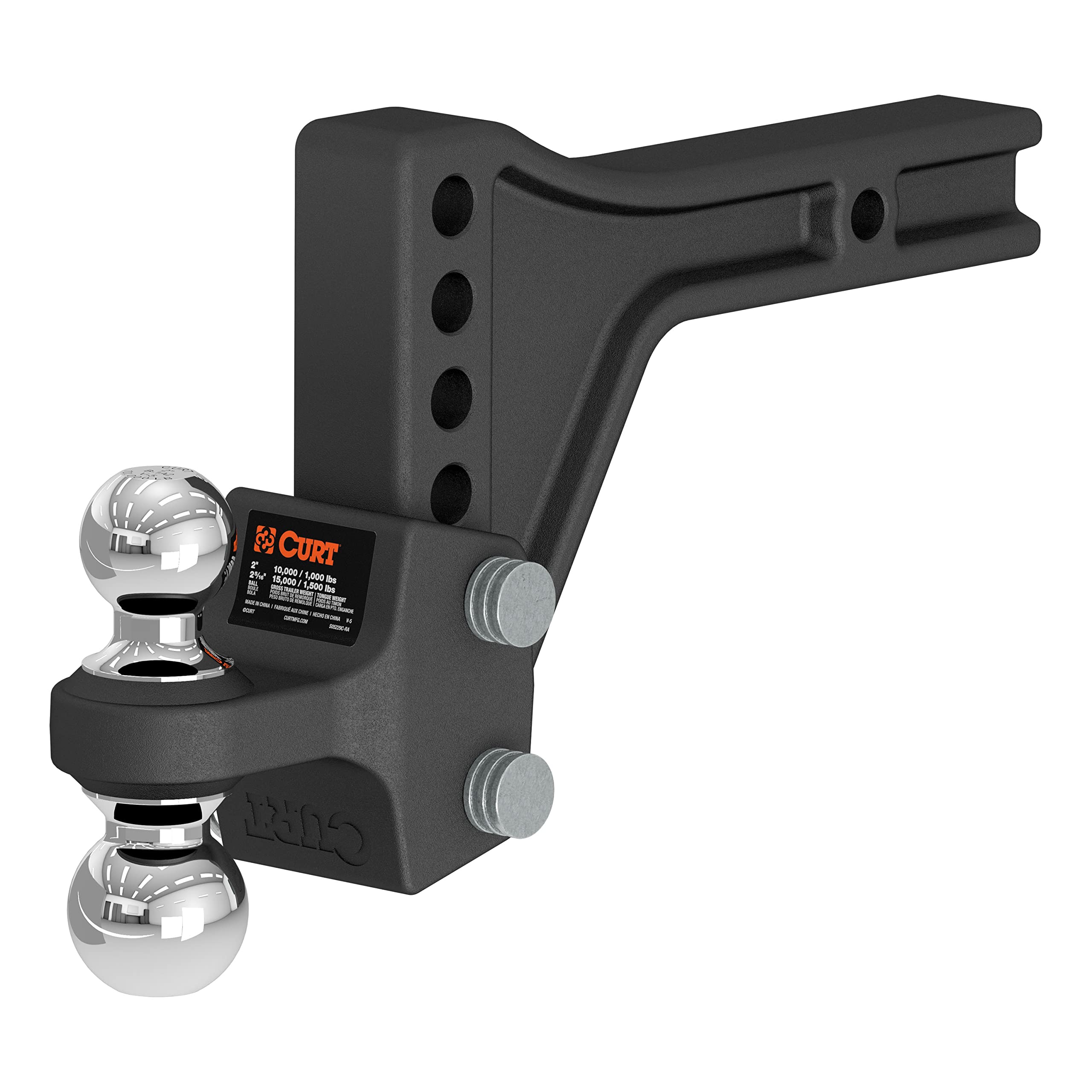 CURT Adjustable Trailer Hitch Ball Mount with Dual Ball, 2" Shank, 15K #45935