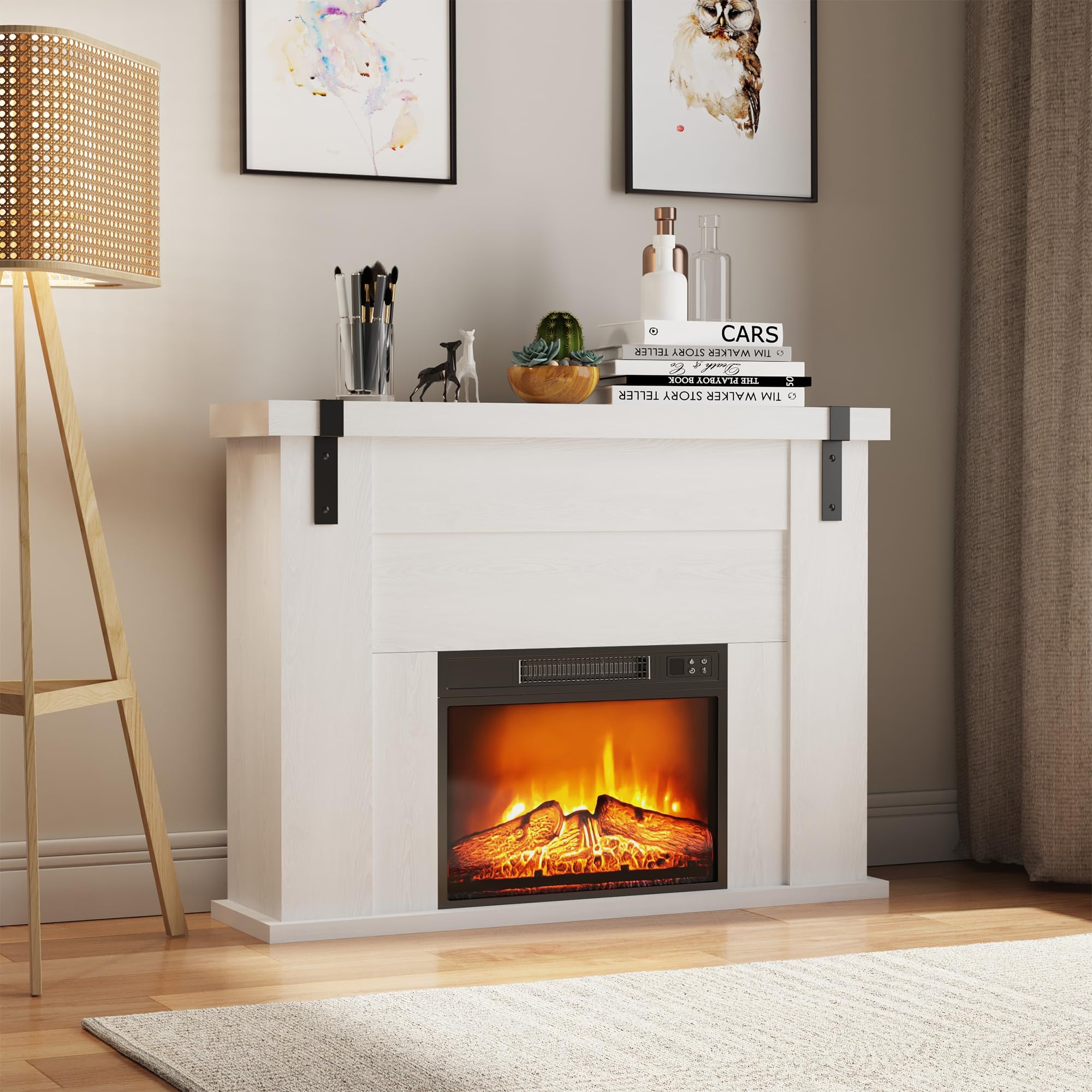 TRONLEE 46" Fireplace Mantel, Includes 23" Freestanding 1400W Electric Fireplace, Remote Control, Faux Fireplace for Living Room, Study, Bedroom, 46.45W x 34.72 H(Soft Oak, 23'' Fireplace Mantel)