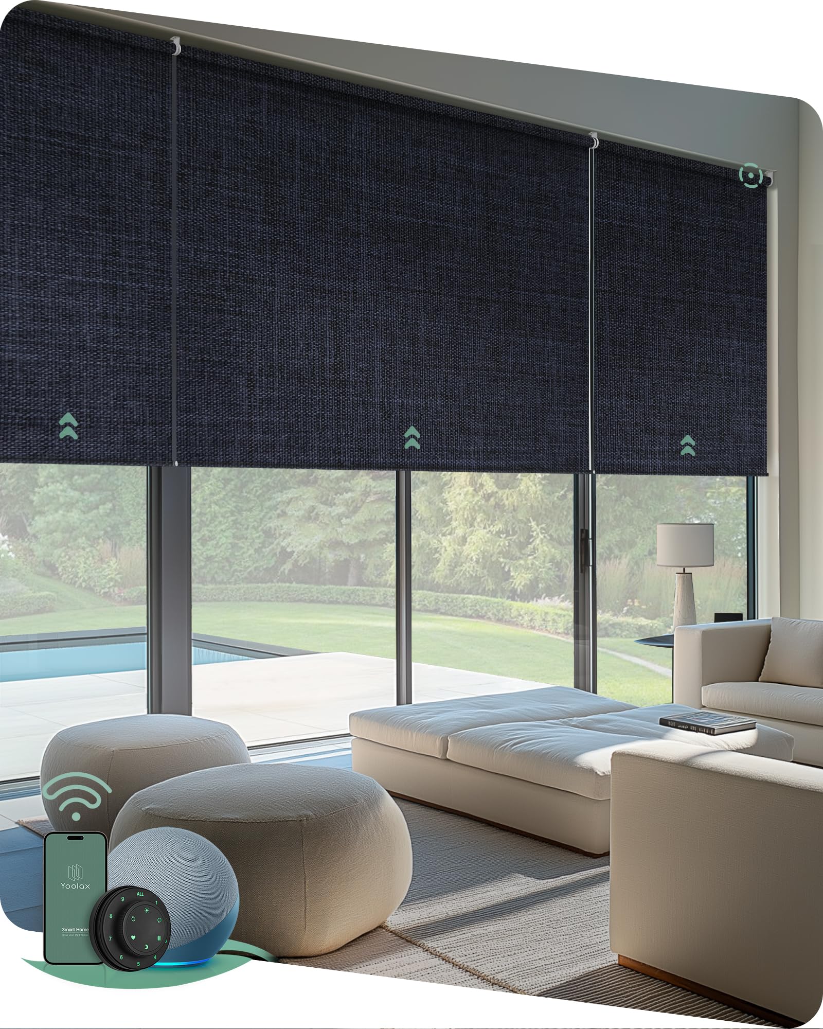 Yoolax Smart Coupled Roller Shades Compatible with Alexa Google, Motorized Blinds with Remote Blackout Coupled Roller Shades for X-Large Windows, Custom Size (XL Coupled-Navy Blue)