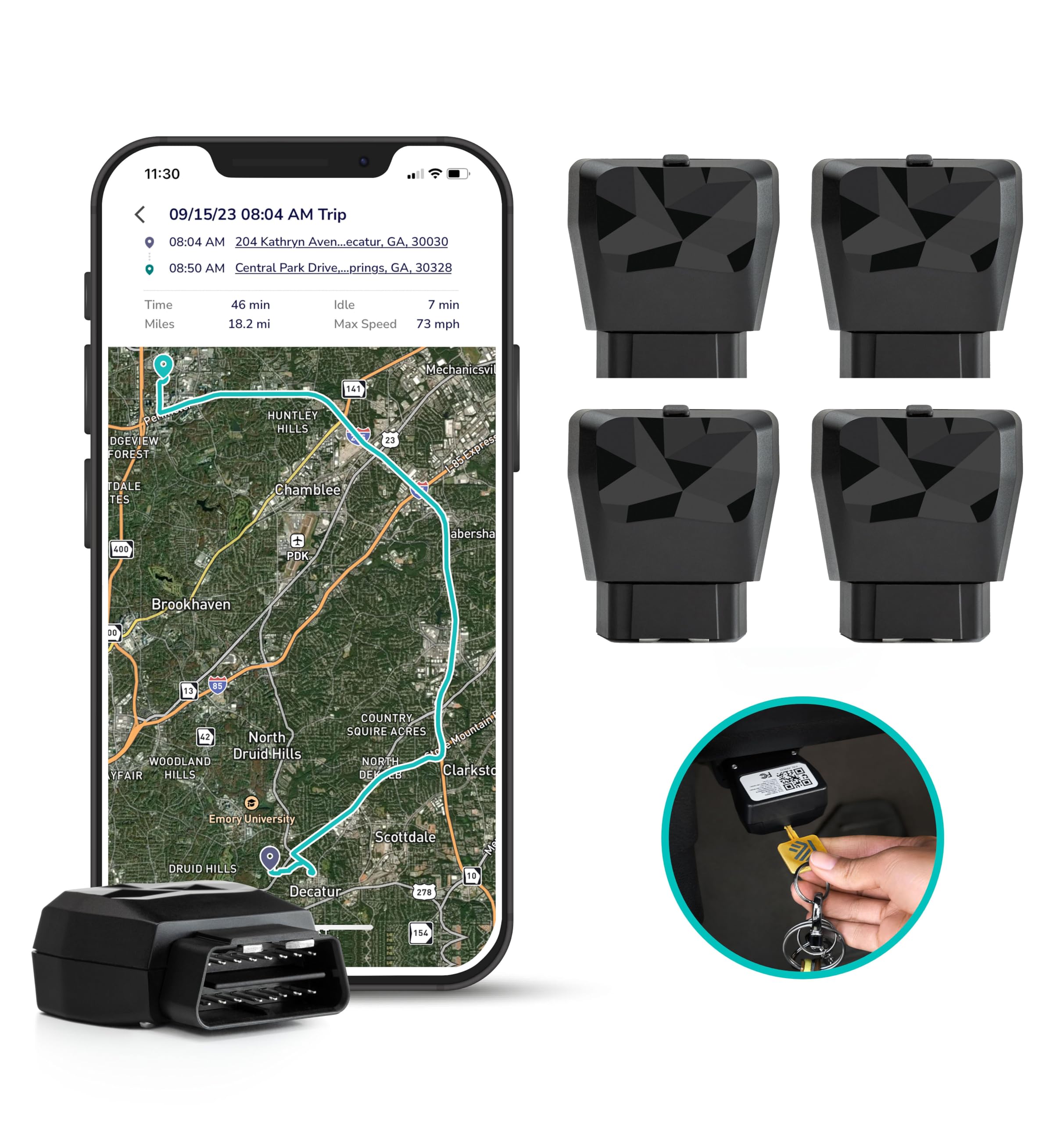 Kayo Business Fleet, GPS Tracker for Vehicles, 4G LTE & 5G, Real-Time GPS Tracking, 14-Day Free Trial, Simple Activation, Simple Plug-in Car GPS Tracker (Pack of 4)