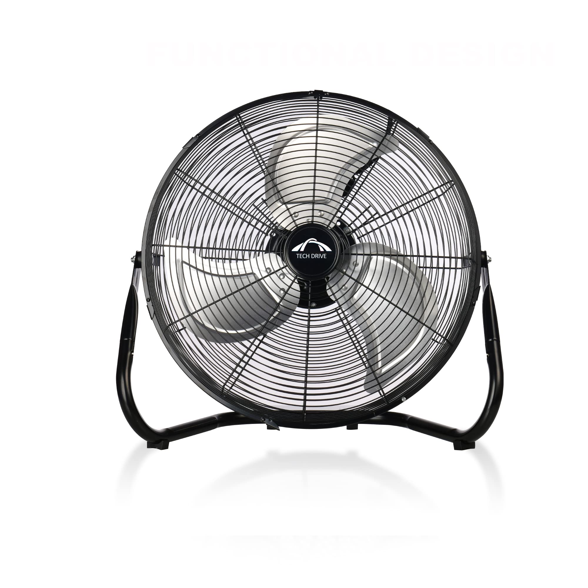 Tech Drive High Velocity Floor Fan, 20 inch Heavy Duty Metal Industrial Fans,3 Powerful Speed,360° Adjustable Tilting and All Metal Construction, Black