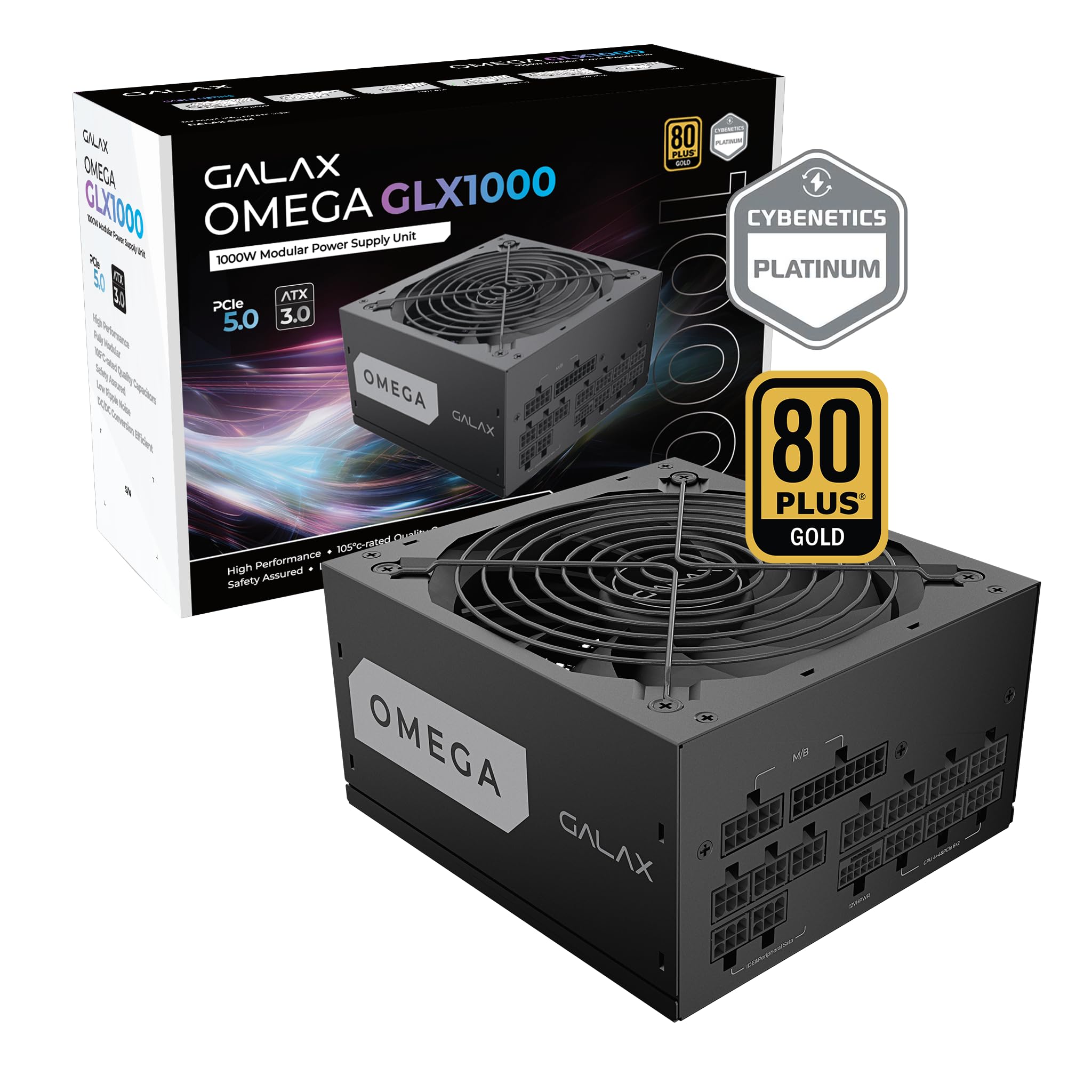 GALAX Omega GLX1000 PSU (2024) - 1000 Watt- 80+ Gold Certified/Cybenetics Platinum/Fully Modular/Sleeved Cables/ATX 3.0 Gaming Power Supply (1st & ONLY Double Certification Brand)