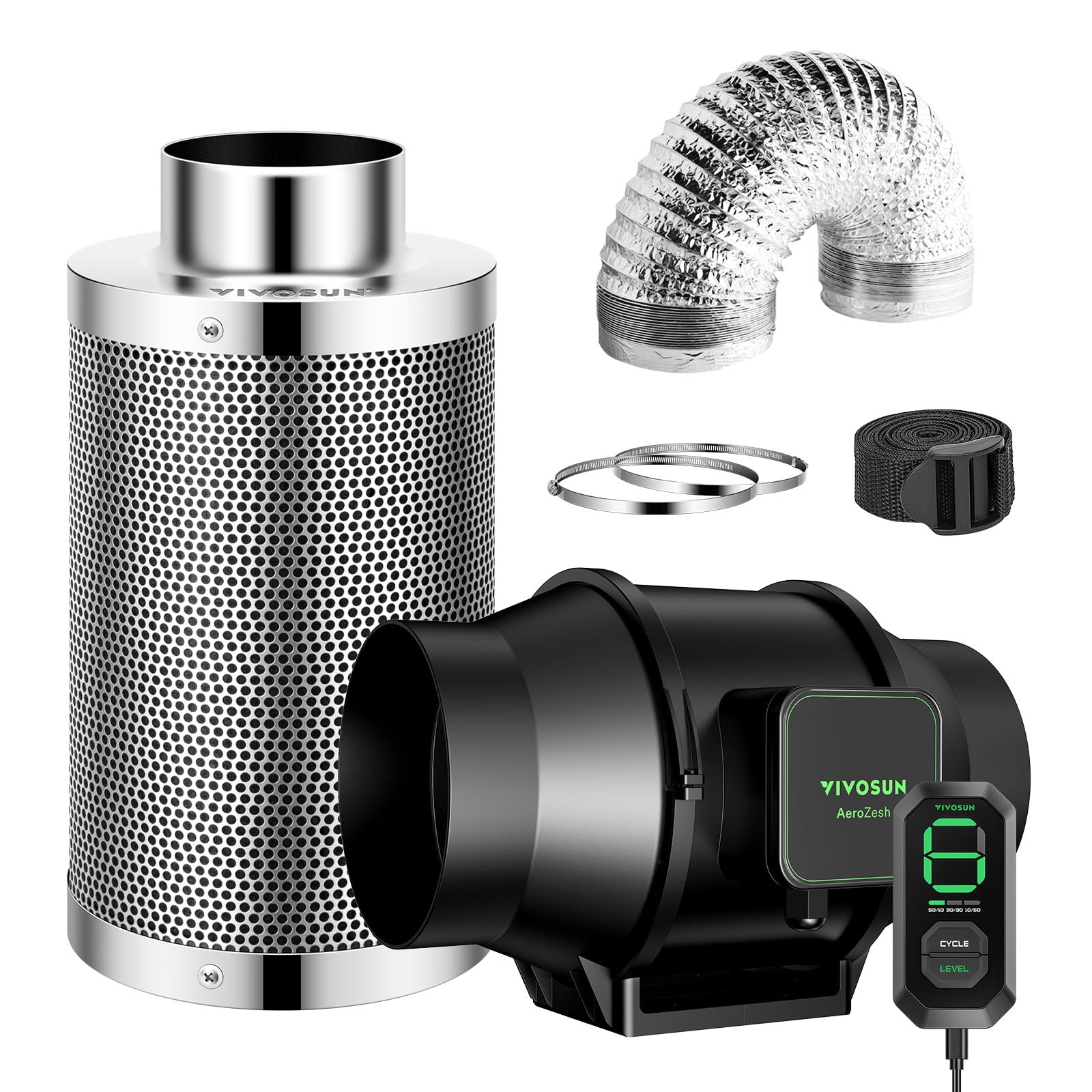 VIVOSUN Smart Air Filtration S6 Kit 6", AeroZesh S6 Inline Duct Fan with E12 Speed Controller, Carbon Filter & 8' Ducting, Cooling & Ventilation System for Grow Tents, Indoor Gardening, Hydroponics
