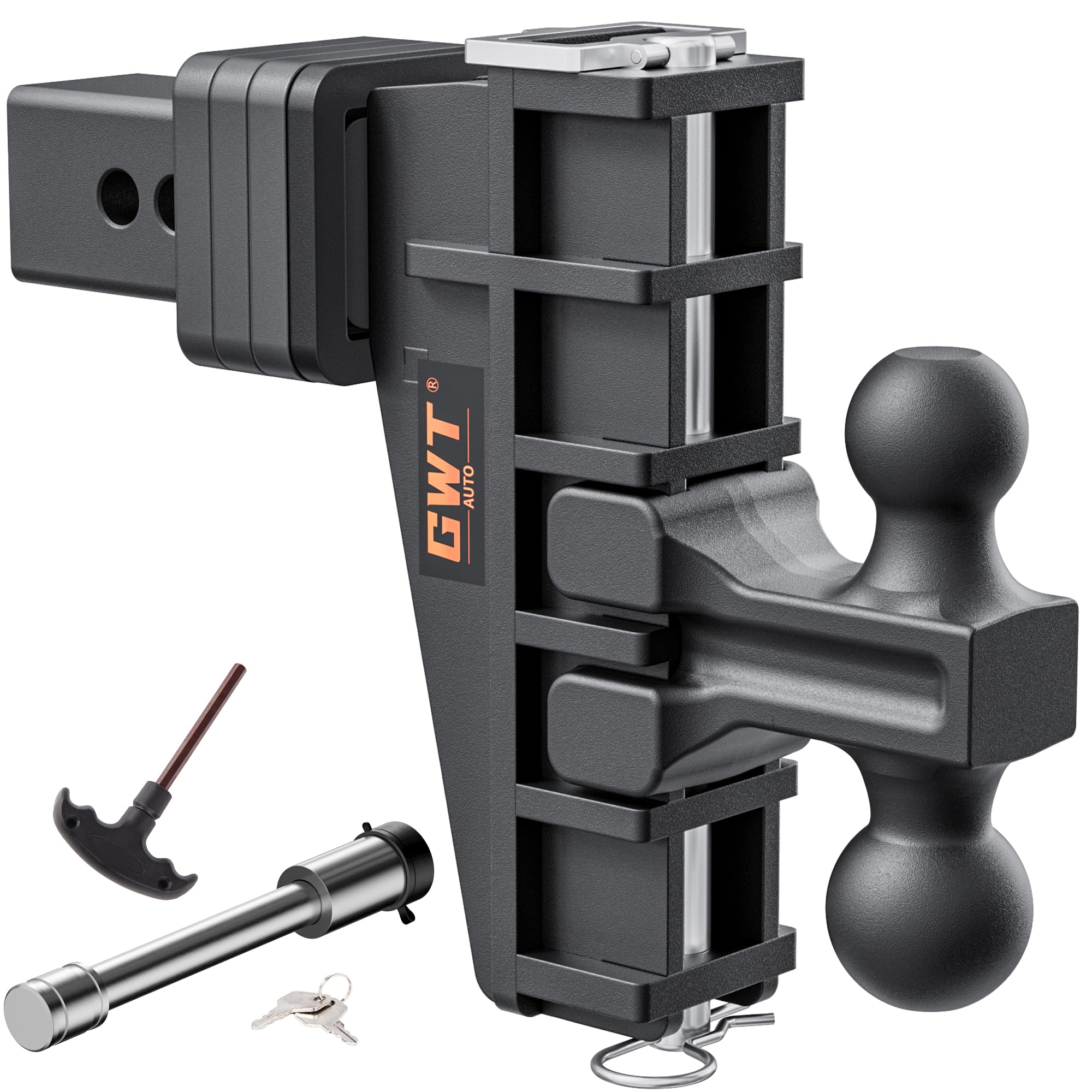 GWTAUTO Dual-Ball Adjustable Trailer Hitch(2"&2-5/16"), Fits 2-Inch Receiver, 6 Inch Drop/Rise Drop Cushioned Hitch, 25,000 LBS GTW-Tow Hitch for Truck, Solid Ball Mount, Black, Heavy Duty