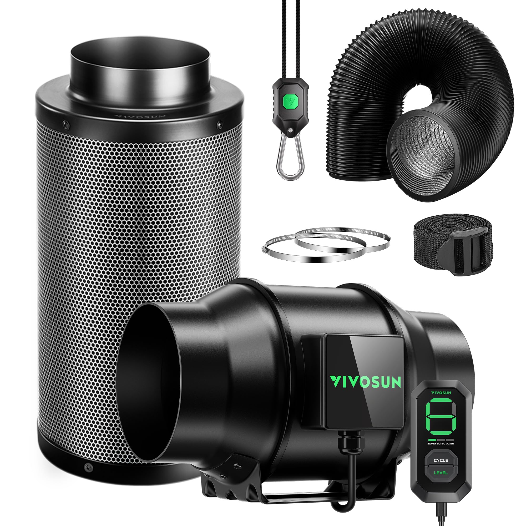VIVOSUN Smart Air Filtration G6 Kit 6", AeroZesh G6 Inline Duct Fan with E12 Speed Controller, Carbon Filter & 8' Ducting, Cooling & Ventilation System for Grow Tents, Indoor Gardening, Hydroponics