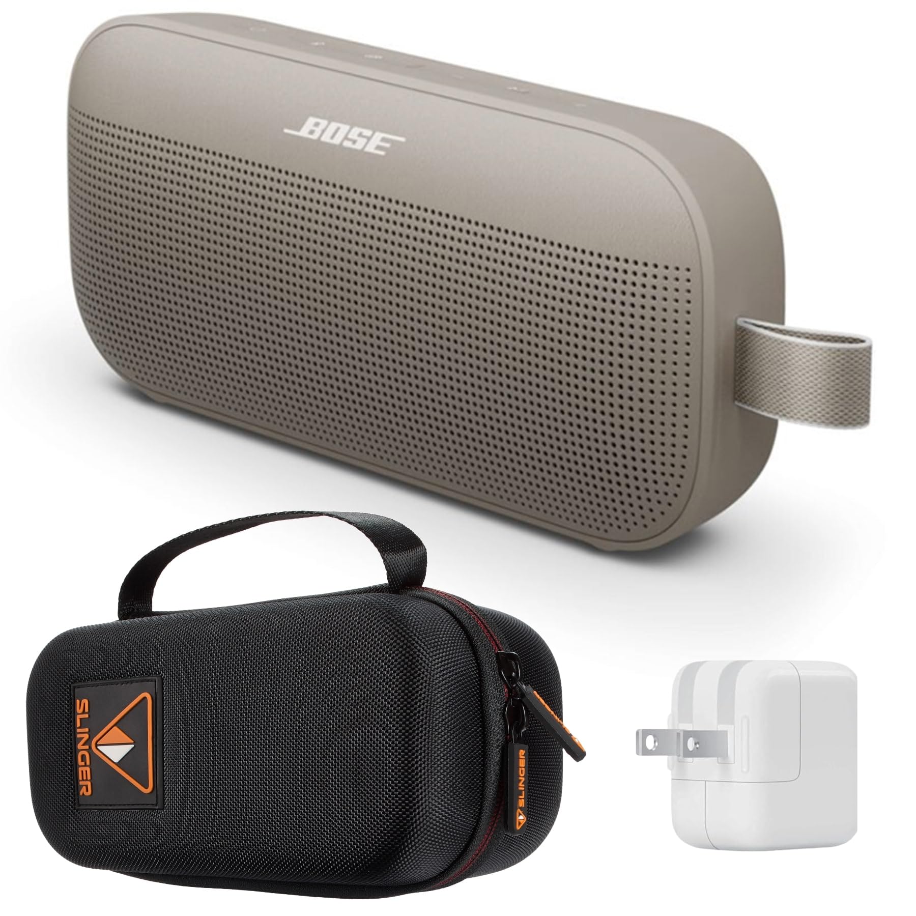 Bose New SoundLink Flex Portable Bluetooth Speaker (2nd Gen), Outdoor Speaker with Hi-Fi Audio, Up to 12 Hours Battery, Waterproof and Dustproof, with Slinger Hard Travel Case & USB Plug (Sandstone)