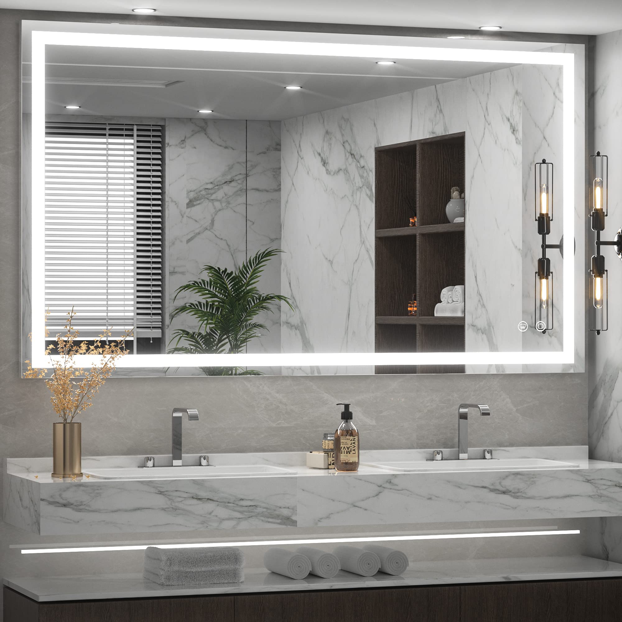 TETOTE 40 x 24 LED Bathroom Mirror LED Mirror Vanity Makeup Mirror Dimmable Anti-Fog Bathroom Lighted Mirror Wall Mounted Bathroom Decor Waterproof, Tempered Glass