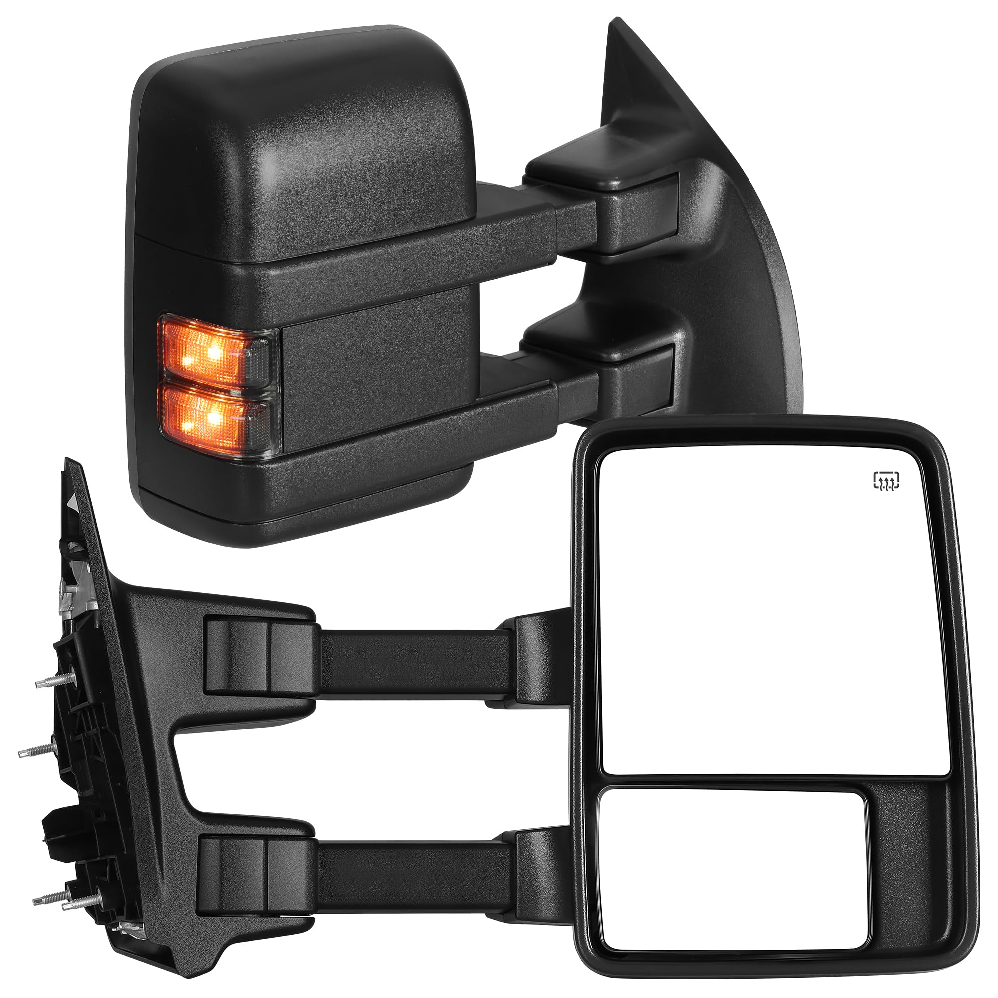 YITAMOTOR Towing Mirrors Side Mirror Compatible with 1999-2016 Ford F250 F350 F450 F550 Super Duty, Power Heated Manual Telescoping Foldable LED Turn Signal Light Smoke