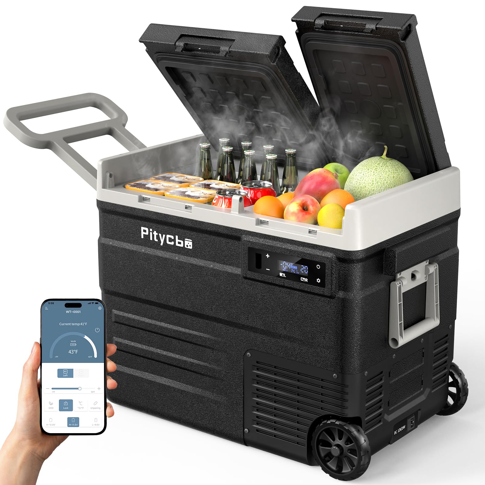 Pitycbo Car Refrigerator 12v Portable Fridge for Car, Auto 53 Quart Dual Zone Freezer Compressor Cooler, -4℉—68℉ 12/24V DC 100~240 Volt AC for Truck, Camping, Travel, Vehicles, RV