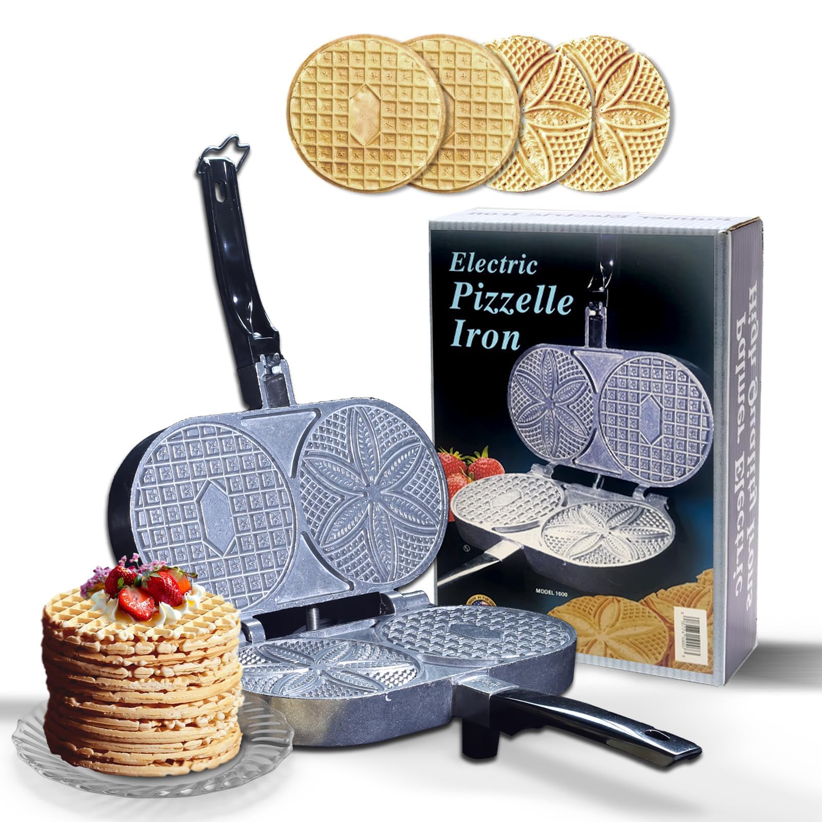 C. Palmer Pizzelle Iron Model 1000, 800 Watts Pizelle Maker Electric, American Made Pizelle Press, Makes Two 5-Inch Authentic Pizelles, Pizelle Cookie Press, Unique Housewarming Gifts for Her