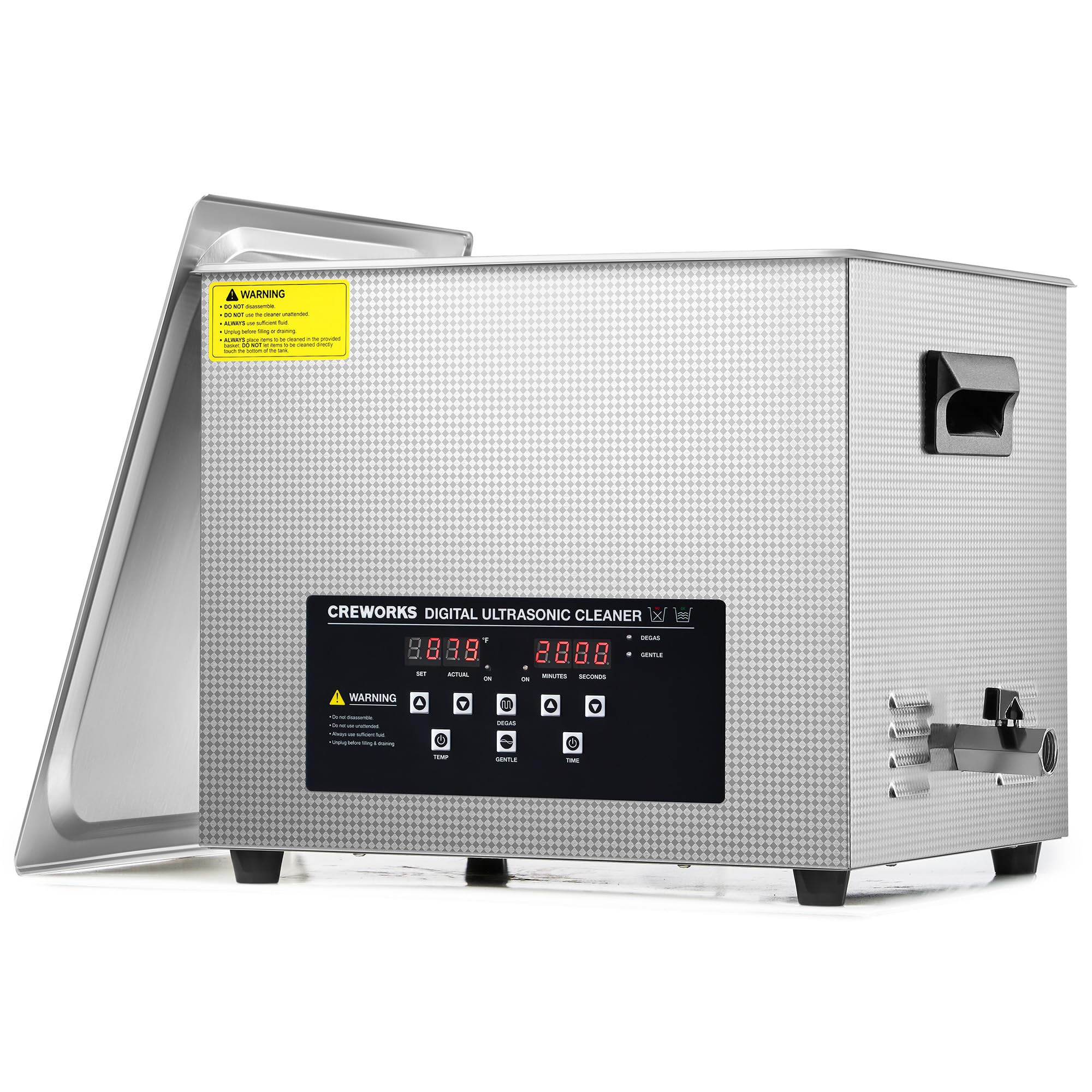 CREWORKS 15L Digital Ultrasonic Cleaner, 4 gal. Ultrasonic Cleaning Machine with Degas Gentle Modes, 360W Professional Ultrasound Cleaner with 450W Heater & 30 min Timer for Auto Machine Parts Tools