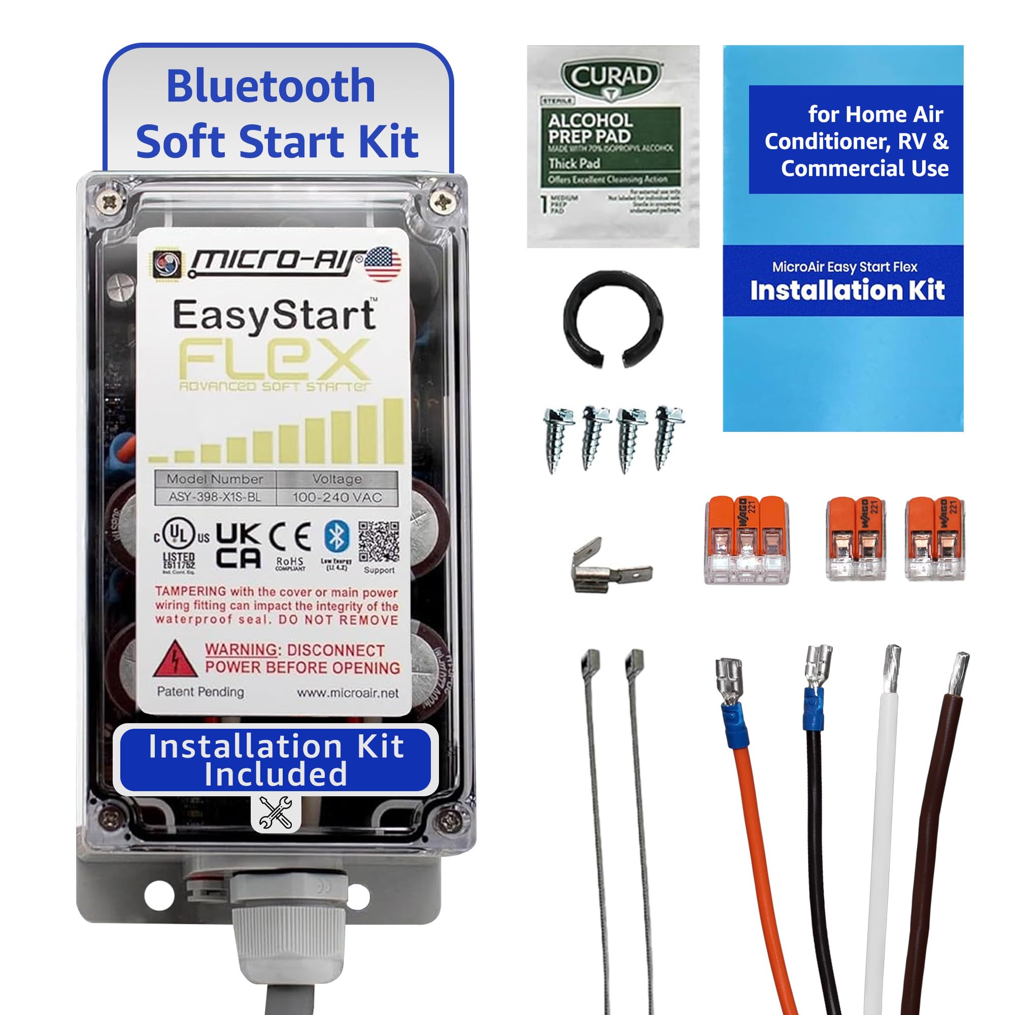MICRO-AIR EasyStart FLEX 398 - Bluetooth Soft Start Kit for Home Air Conditioner, RV & Commercial Use, Works with Generators, Reduces Power Surge, Efficient Start-Up - Up to 6 Tons w/Installation Kit