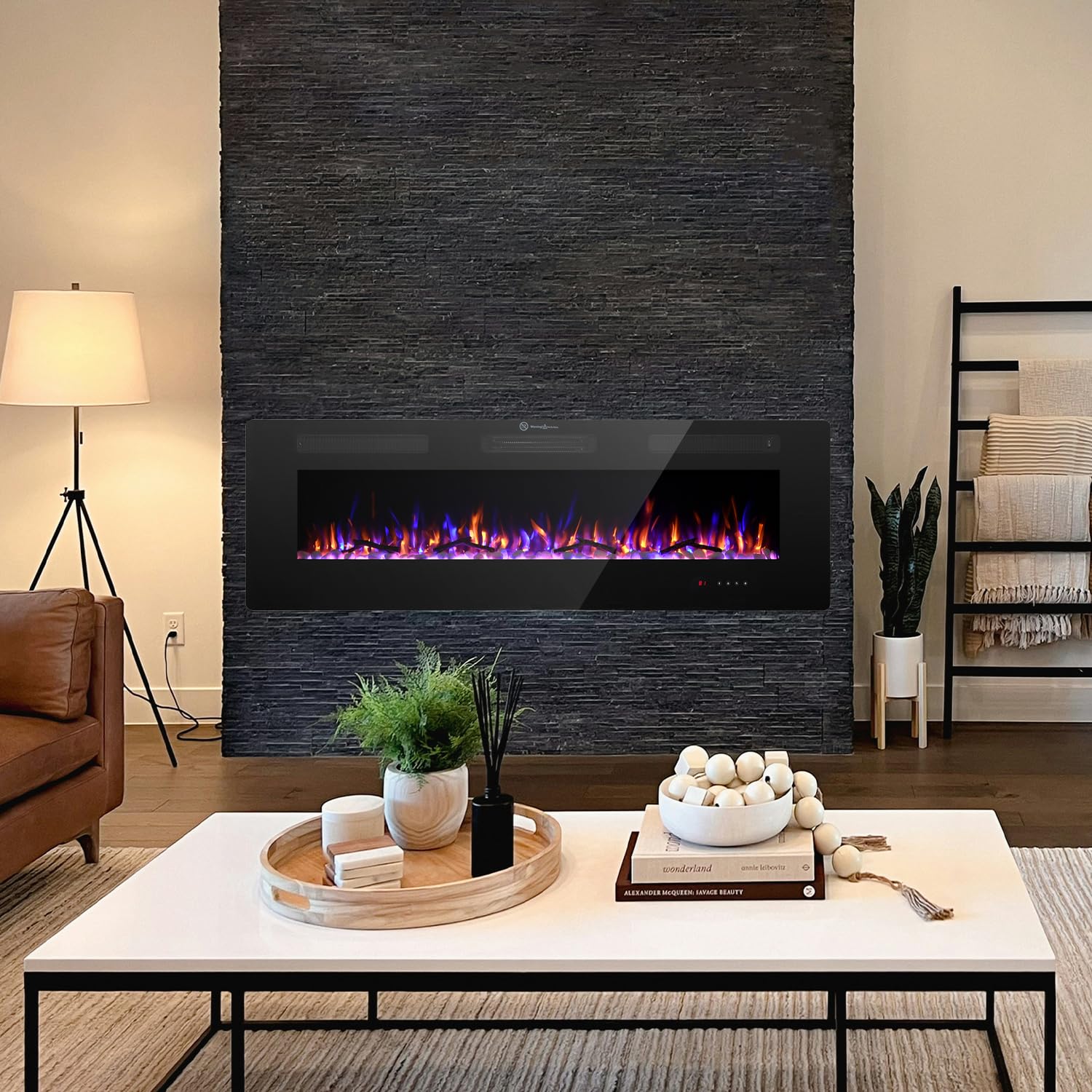Cloud Mountain 60" Electric Fireplace，Wall-Mounted Heater with Timer Remote, Adjustable Flame for Living Room Bedroom，Black