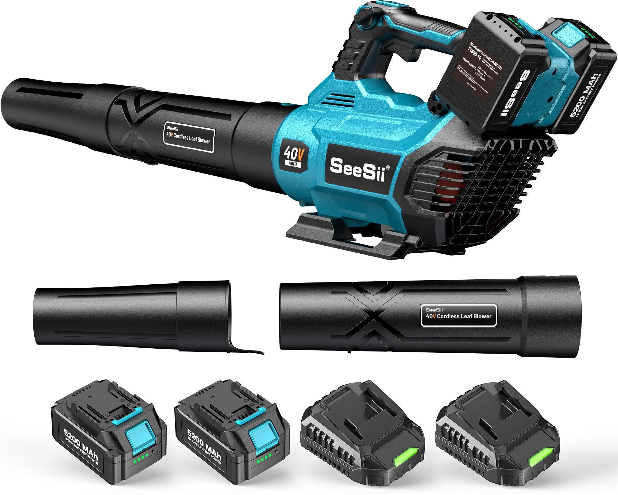 Seesii 40V Leaf Blower Cordless, 680CFM/210MPH Brushless Motor with 2 * 5200 mAh Batteries and 2*Chargers, Variable Speed Control & Turbo Button, Electric Blower for Lawn Care/Debris/Dust