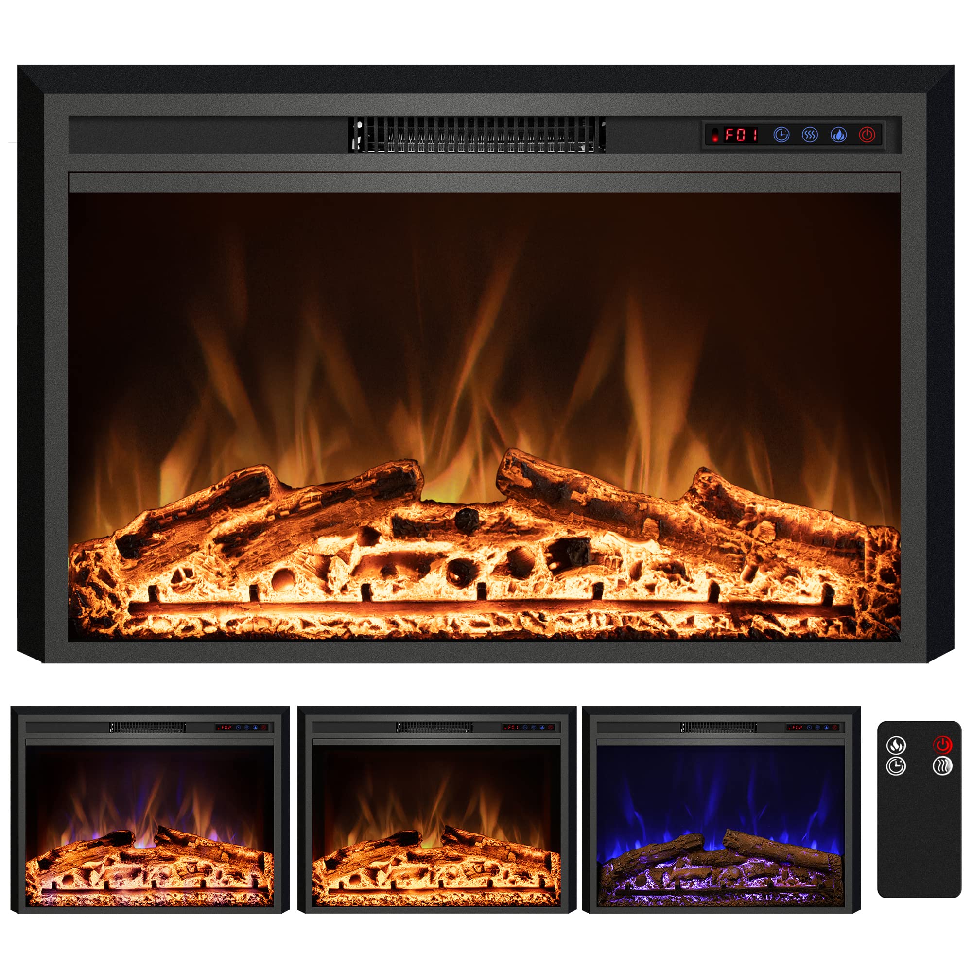 Kentsky Electric Fireplace, 40" Electric Fireplace Inserts, Recessed Fireplace Heater with Remote Control, Adjustable Flame Colors, Timer&Overheating Protection, 750/1500W