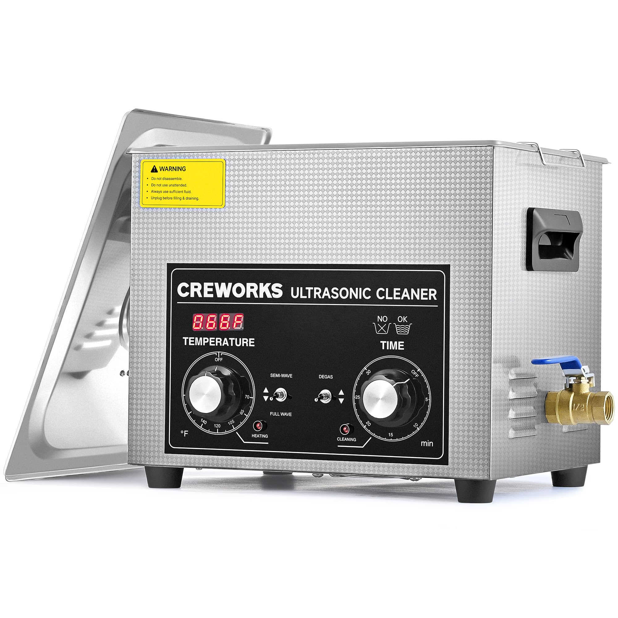 CREWORKS 10L Ultrasonic Cleaner with Heater and Timer, 240W Stainless Steel Ultrasonic Cleaner Machine with Degas & Gentle Modes, Ultrasonic Parts Cleaner with Knob Control for Machine Part Auto Tool
