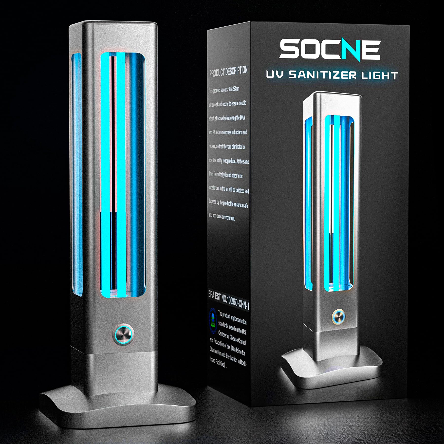 SOPUR 55w Home Disinfection Device UV Light Sanitizer Dust Mites， Remote Control Ultraviolet Light Sanitizer with Ozone， Aluminum Quality UV Sanitizer Light for Rooms丨Office
