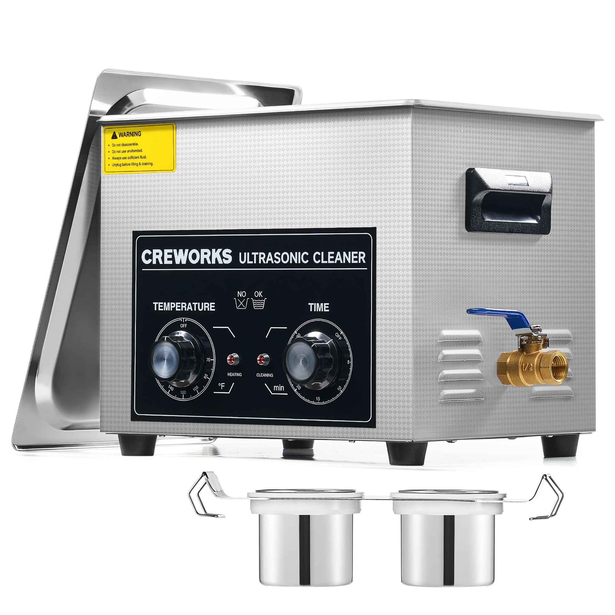 CREWORKS 10L Multi-Slot Ultrasonic Cleaner, Ultrasonic Cleaner Machine with 2 Slots Heater & Timer, 240W Digital Sonic Cavitation Machine, 2.6 gal. Ultrasonic Parts Cleaner for Retainer Denture Watch