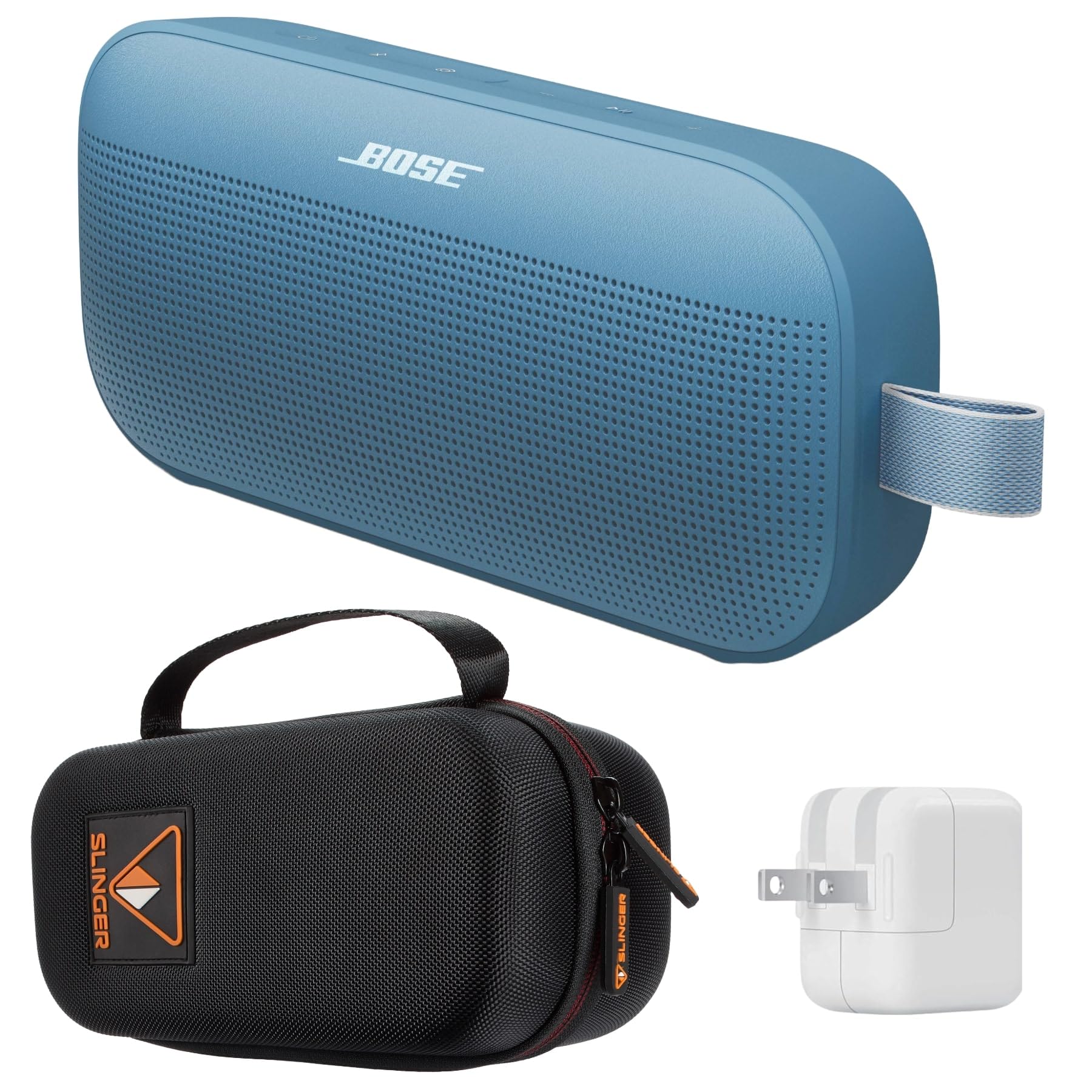 Bose New SoundLink Flex Portable Bluetooth Speaker (2nd Gen), Outdoor Speaker with Hi-Fi Audio, Up to 12 Hours Battery, Waterproof and Dustproof, with Slinger Hard Travel Case & USB Plug (Blue Dusk)