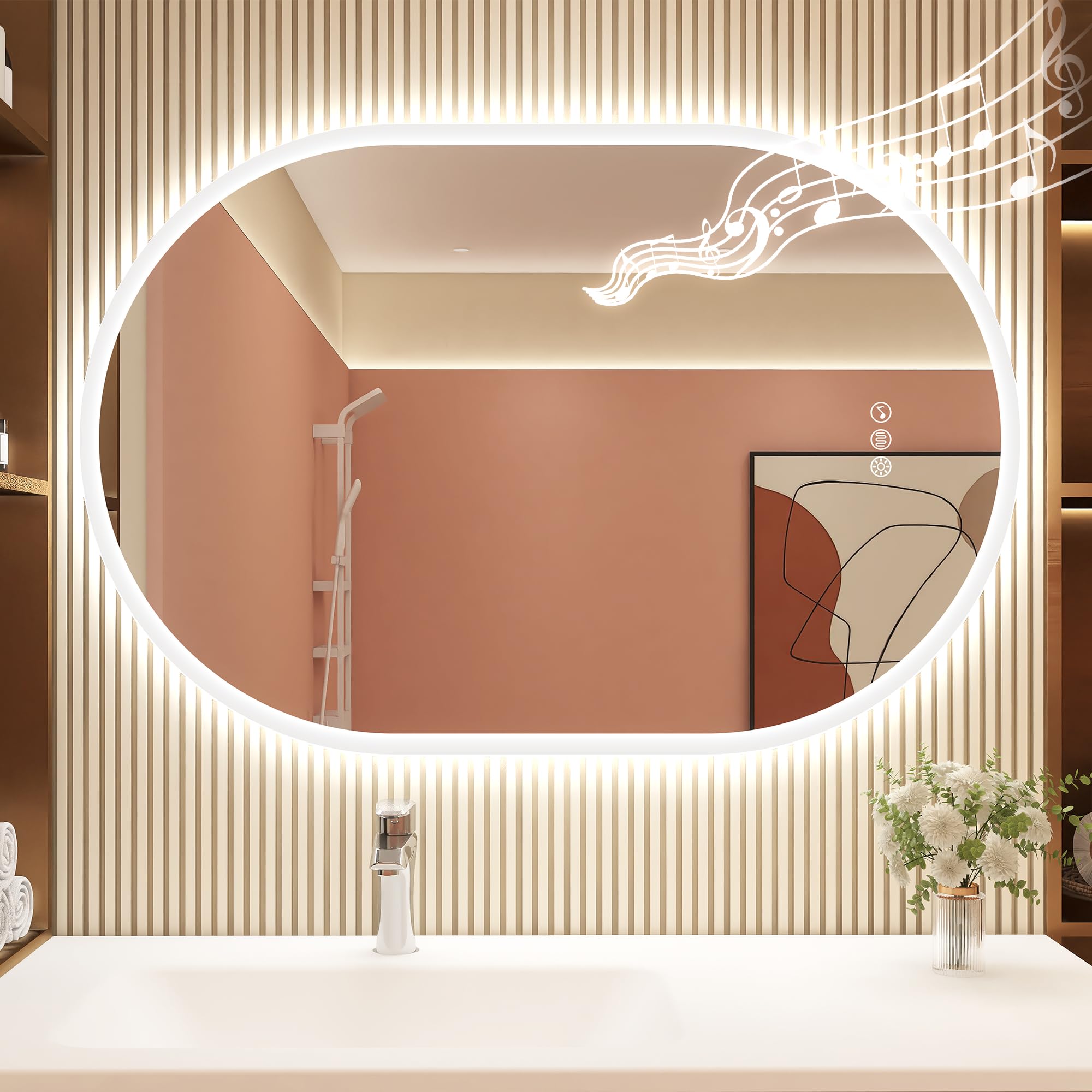 STARLEAD 24"x36" LED-Bathroom-Mirror-with-Lights, Wall-Mounted with Bluetooth Speaker, Anti-Fog, 3 Color Temperature, Dimmable Brightness, Waterproof, Tempered Glass, Frontlit & Backlit, Oval