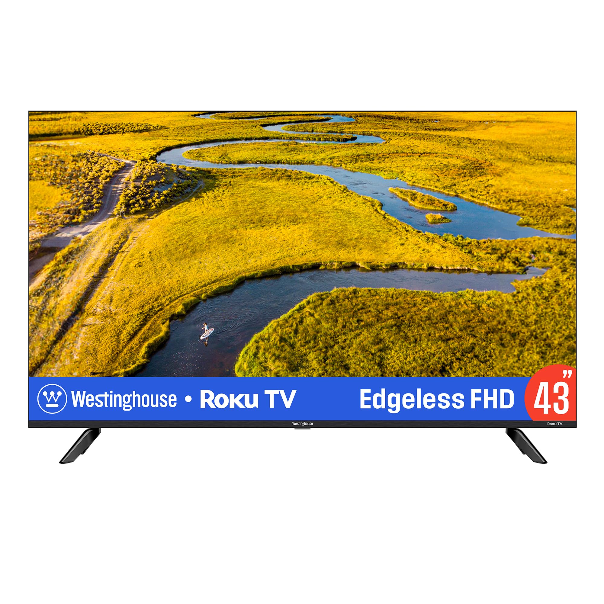 Westinghouse Edgeless Roku TV - 43 Inch Smart Television, 1080P LED FHD w/Wi-Fi & Mobile App Connectivity, Flat Screen Compatible w/Apple Home Kit, Alexa, & Google Assistant