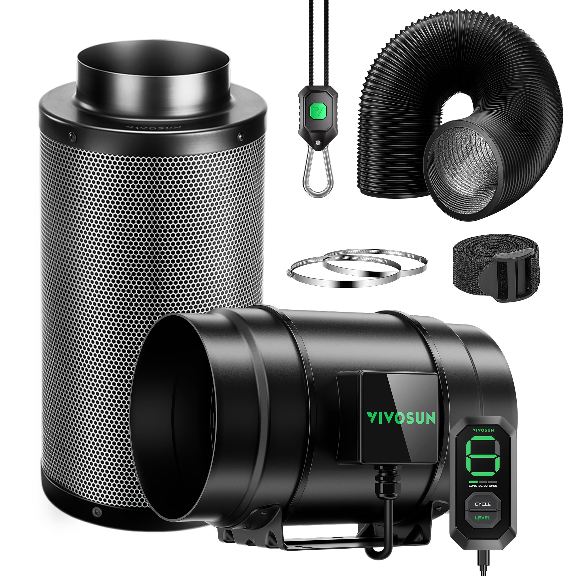 VIVOSUN Smart Air Filtration G8 Kit 8", AeroZesh G8 Inline Duct Fan with E12 Speed Controller, Carbon Filter & 25' Ducting, Cooling & Ventilation System for Grow Tents, Indoor Gardening, Hydroponics