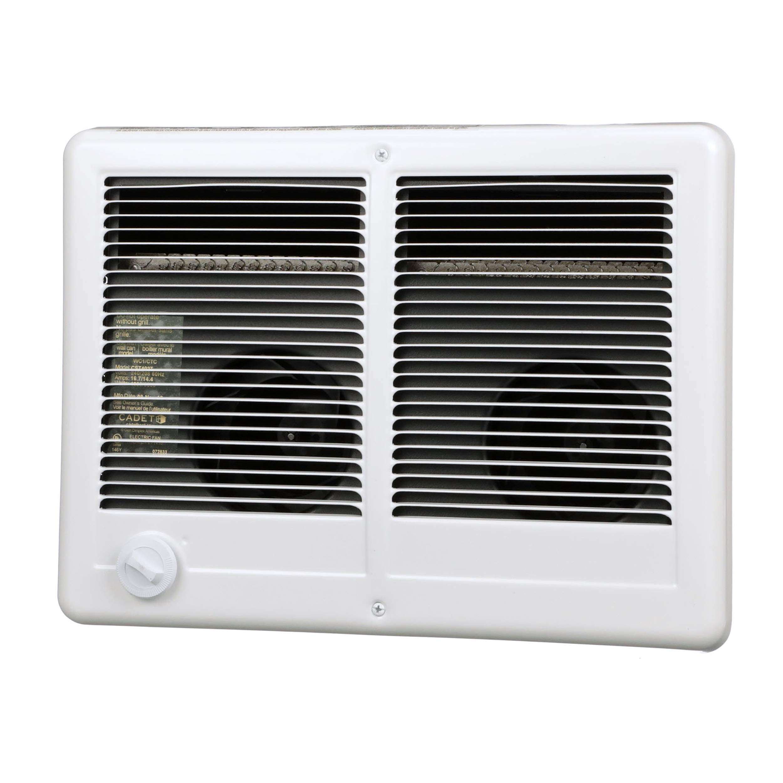 Cadet Com-Pak Twin Electric Wall Heater Complete Unit with Thermostat (Model: CSTC402TW, Part: 67527), 13648/10236 BTU, 240/208 Volt, 4000/3000 Watt, White