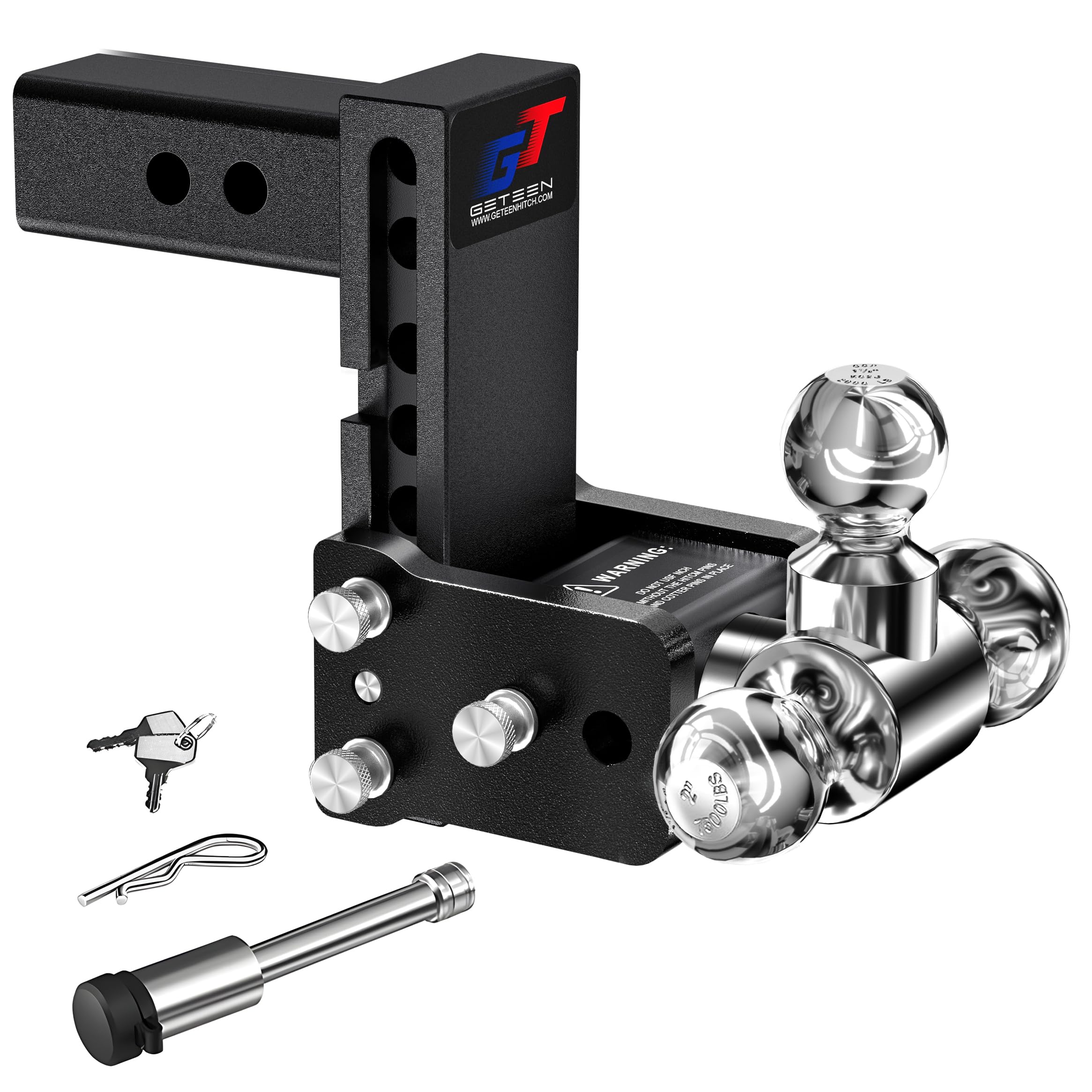Geteen Trailer Hitches, Adjustable Trailer Hitch Ball Mount - Fits 2.5" Receiver, Tri-Ball (1-7/8" x 2" x 2-5/16"), 5" Drop, 18,000 GTW - GT25053B
