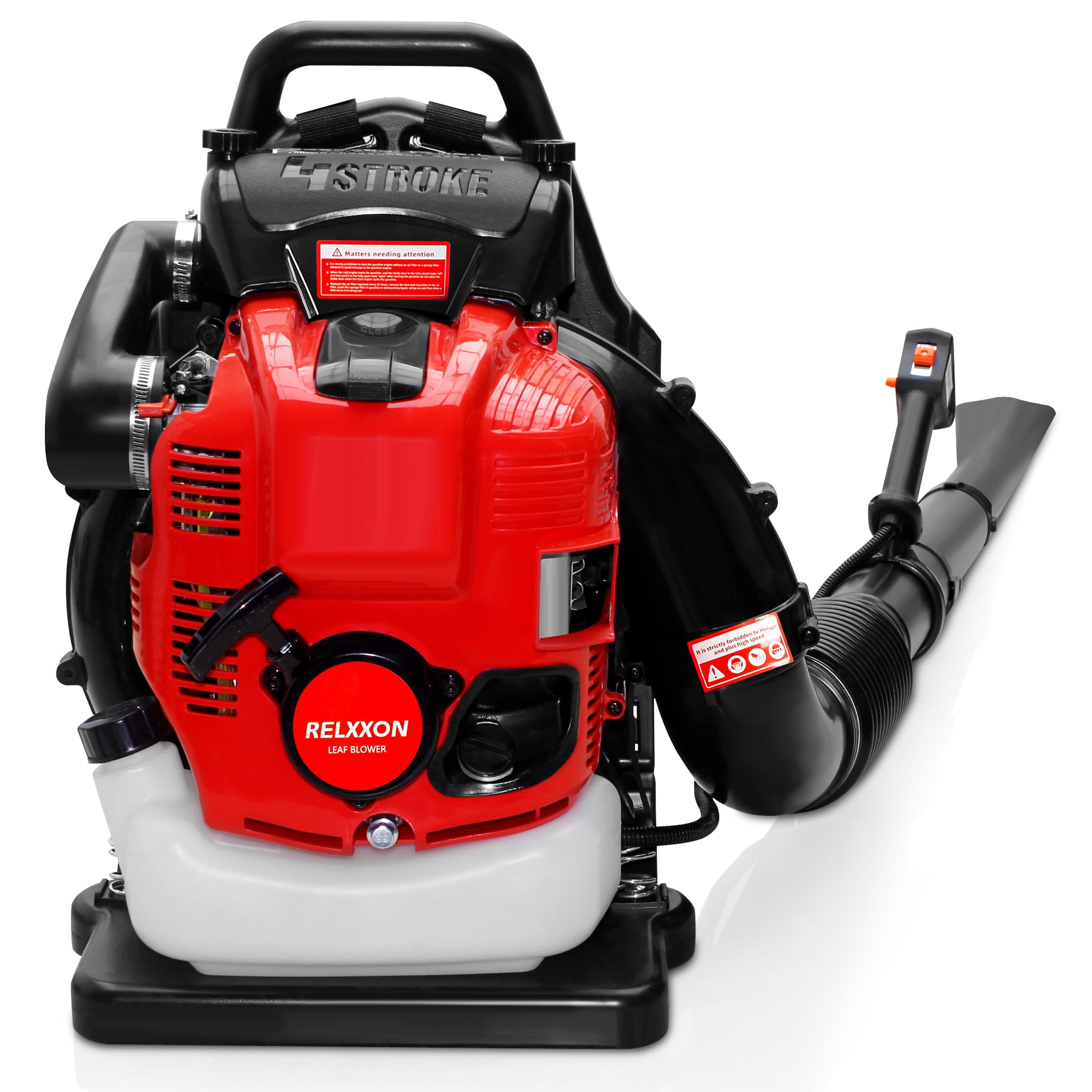 Relxxon 4-Stroke Gas Backpack Leaf Blower – 75.6cc, Heavy-Duty Yard Blower, 205 MPH/750 CFM, No Fuel Mixing, for Lawn Care and Snow Removal and Outdoor Cleanups (BBX0099)