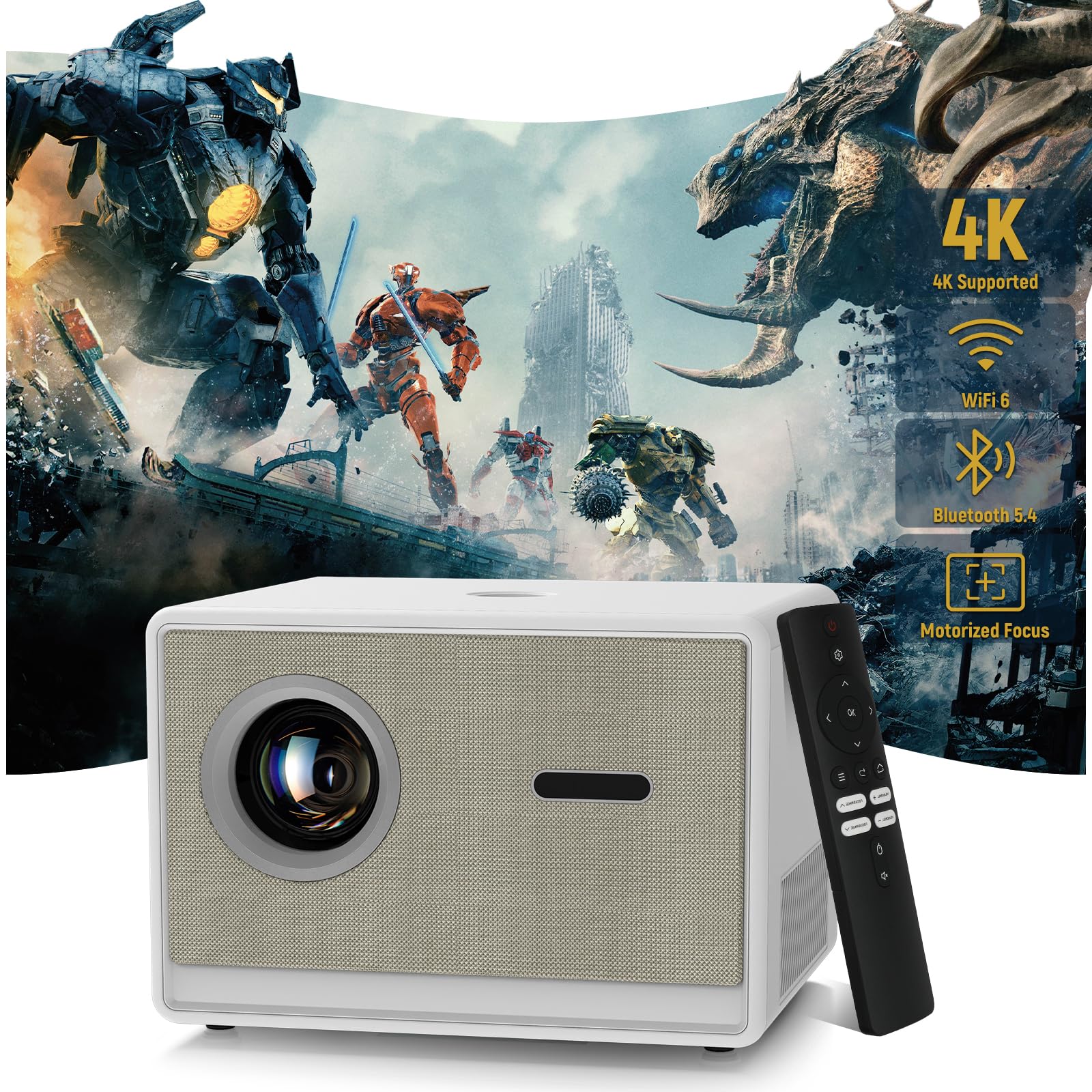 Projector with WiFi and Bluetooth｜3 Years Protection｜600ANSI Native 1080P/4K Supported｜Electric Focus Keystone Short Throw Projector for Indoor/Outdoor Theater/iOS/Android/PPT｜2025 US Version