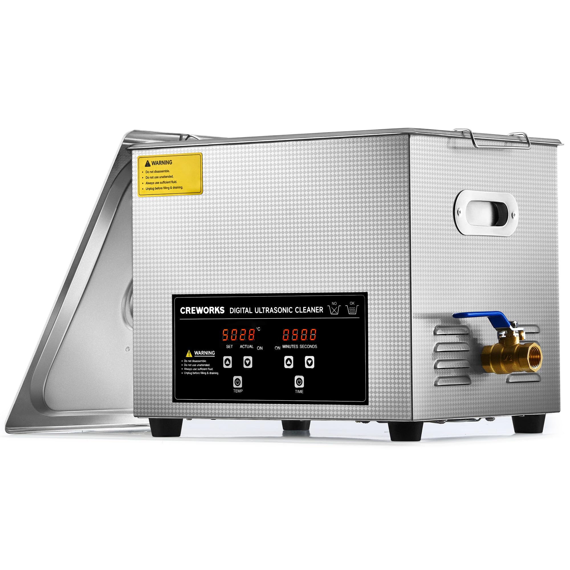 CREWORKS 10L Digital Ultrasonic Cleaning Machine with Heater & Timer, 240W Stainless Steel Ultrasonic Washing Machine, 2.6 gal Sonic Parts Cleaning Machine for Jewelry Glasses Auto Tool Machine Part
