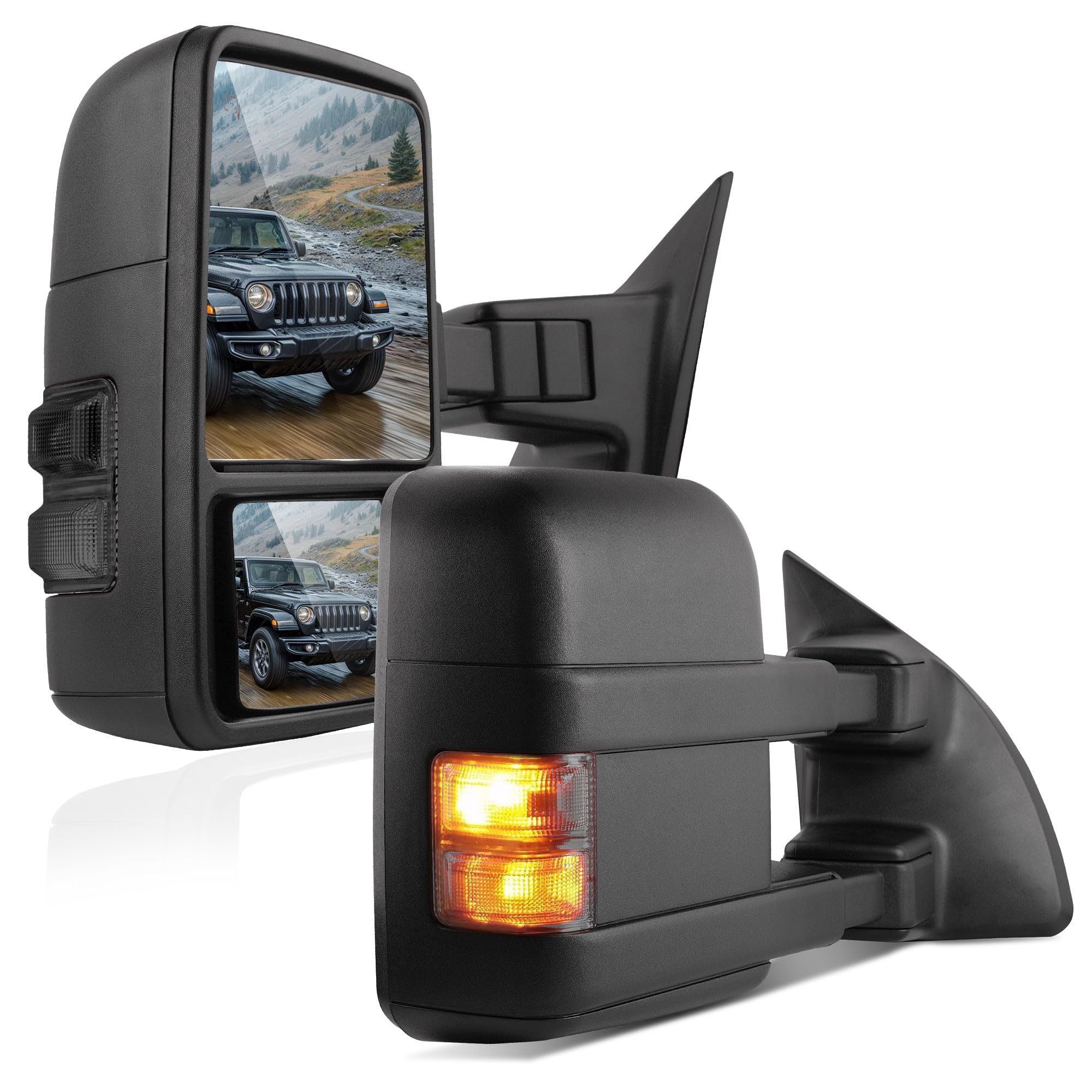 DWVO Towing Mirrors Compatible for 1999-2007 Ford F250 F350 F450 F550 Super Duty, 2001-2005 Excursion Pair Set Extendable Power Heated with Smoke Turn Signal Light Side Mirrors