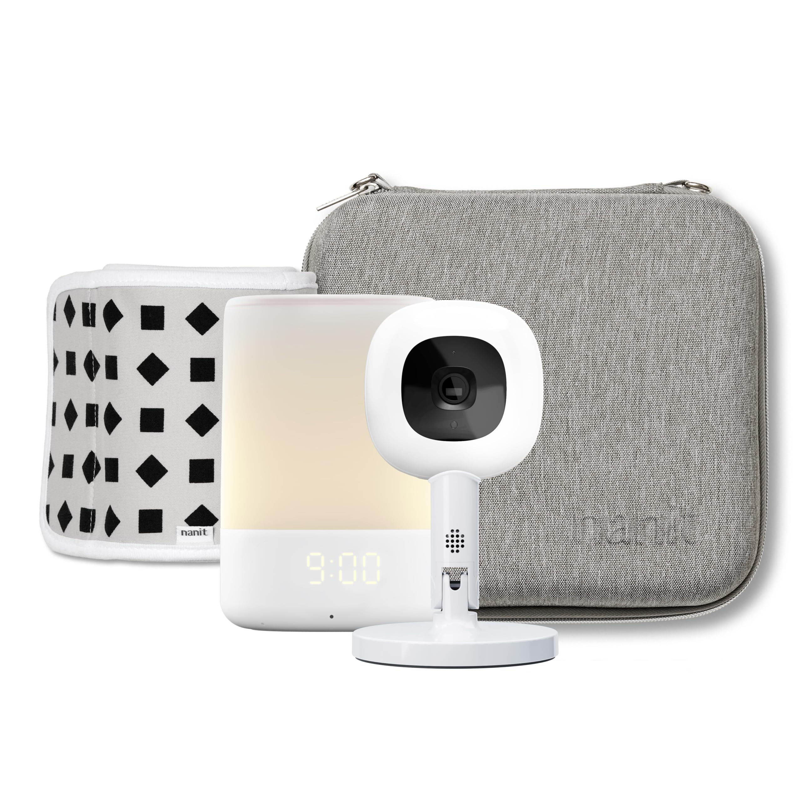 Nanit Travel Light Bundle Pro Camera with Portable Flex Stand, Sound + Light Audio Monitor & Baby Night Light, and Travel Case - Gray Oxford Edition